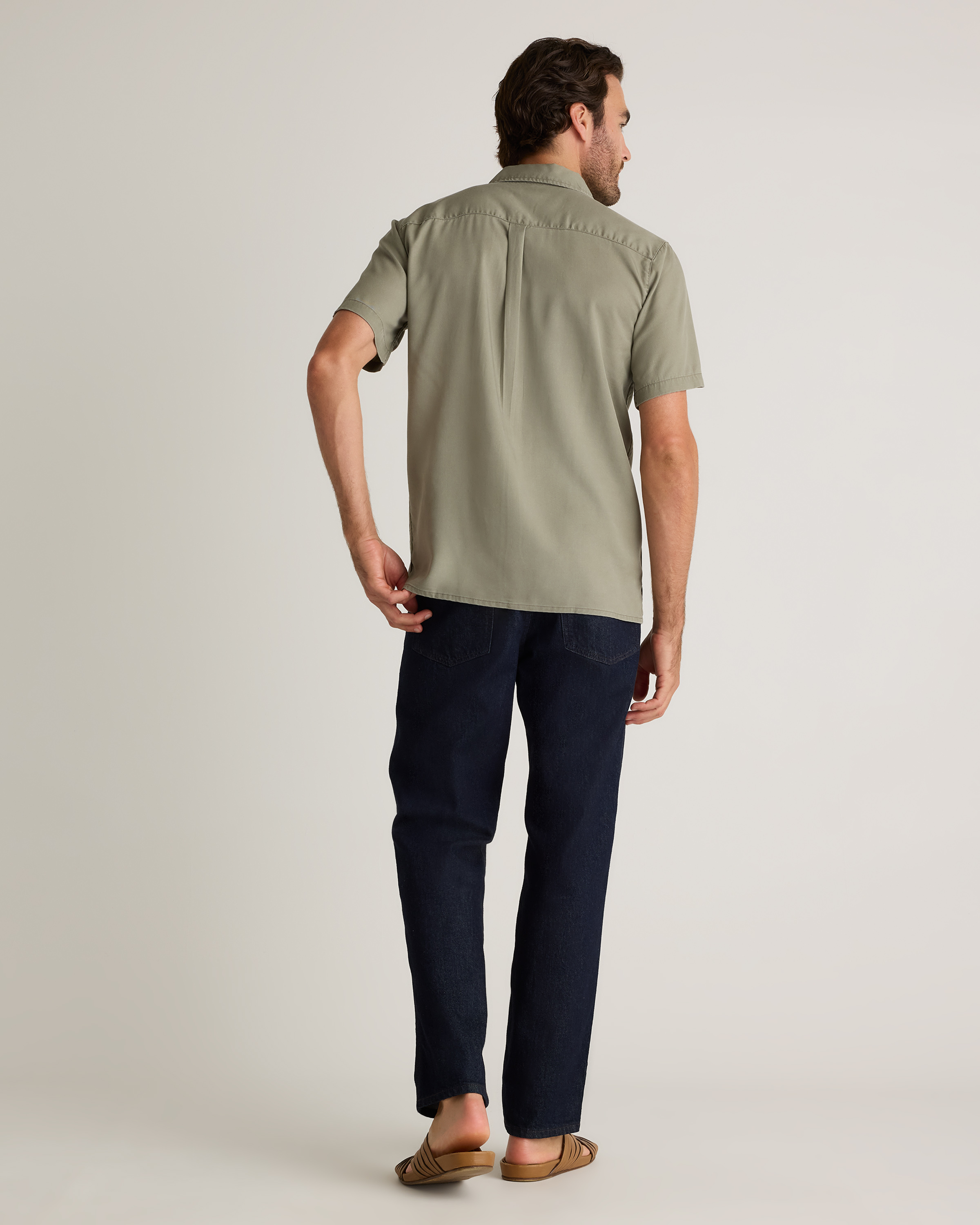 Vintage Wash Tencel Camp Shirt in Olive