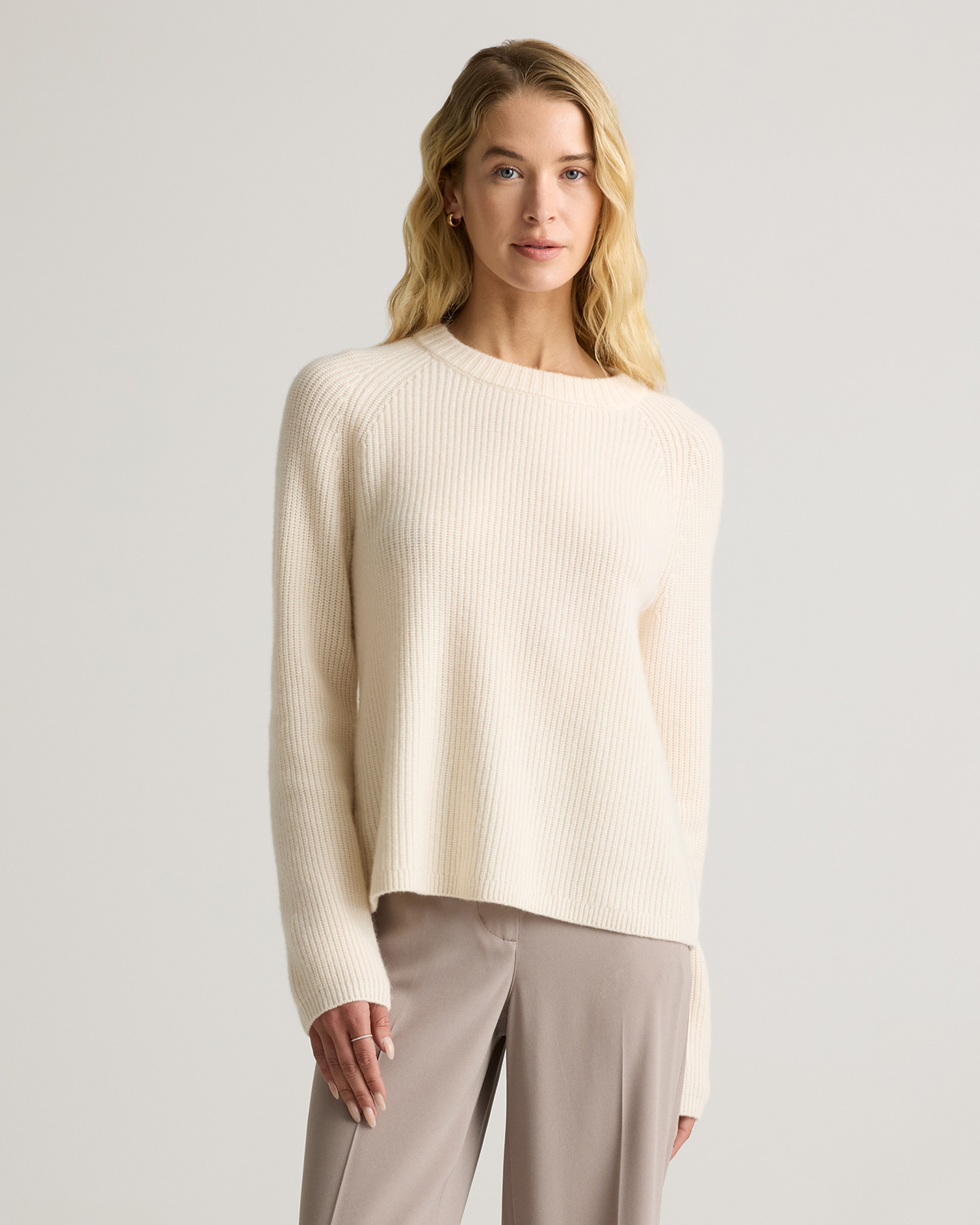 Vintage Cashmere Knit Sweater カシミヤ ニット RIGID CASHMERE SWEATER Crew Neck Pullover - RAW - Yonetomi