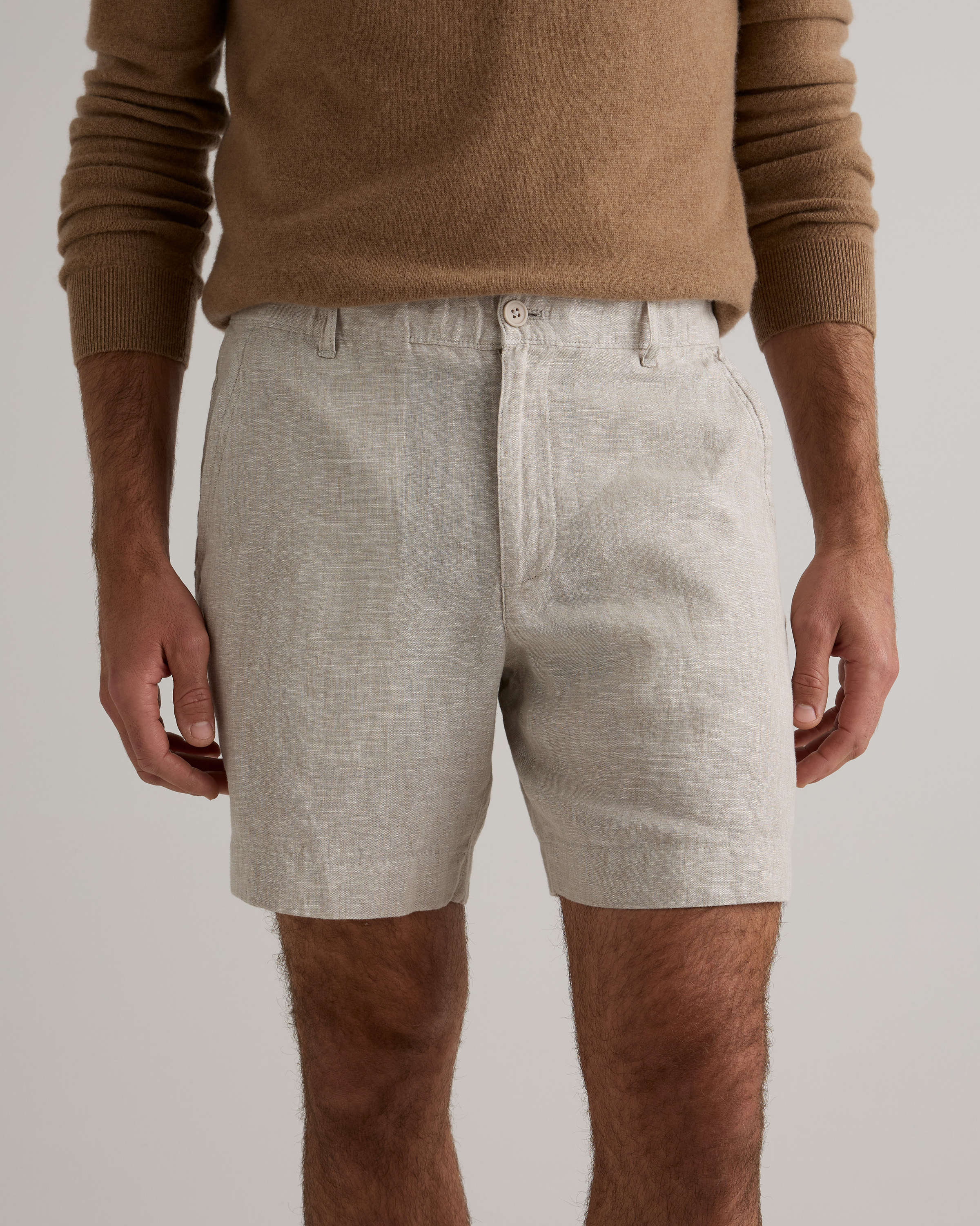 100% European Linen Trouser Shorts in Flax