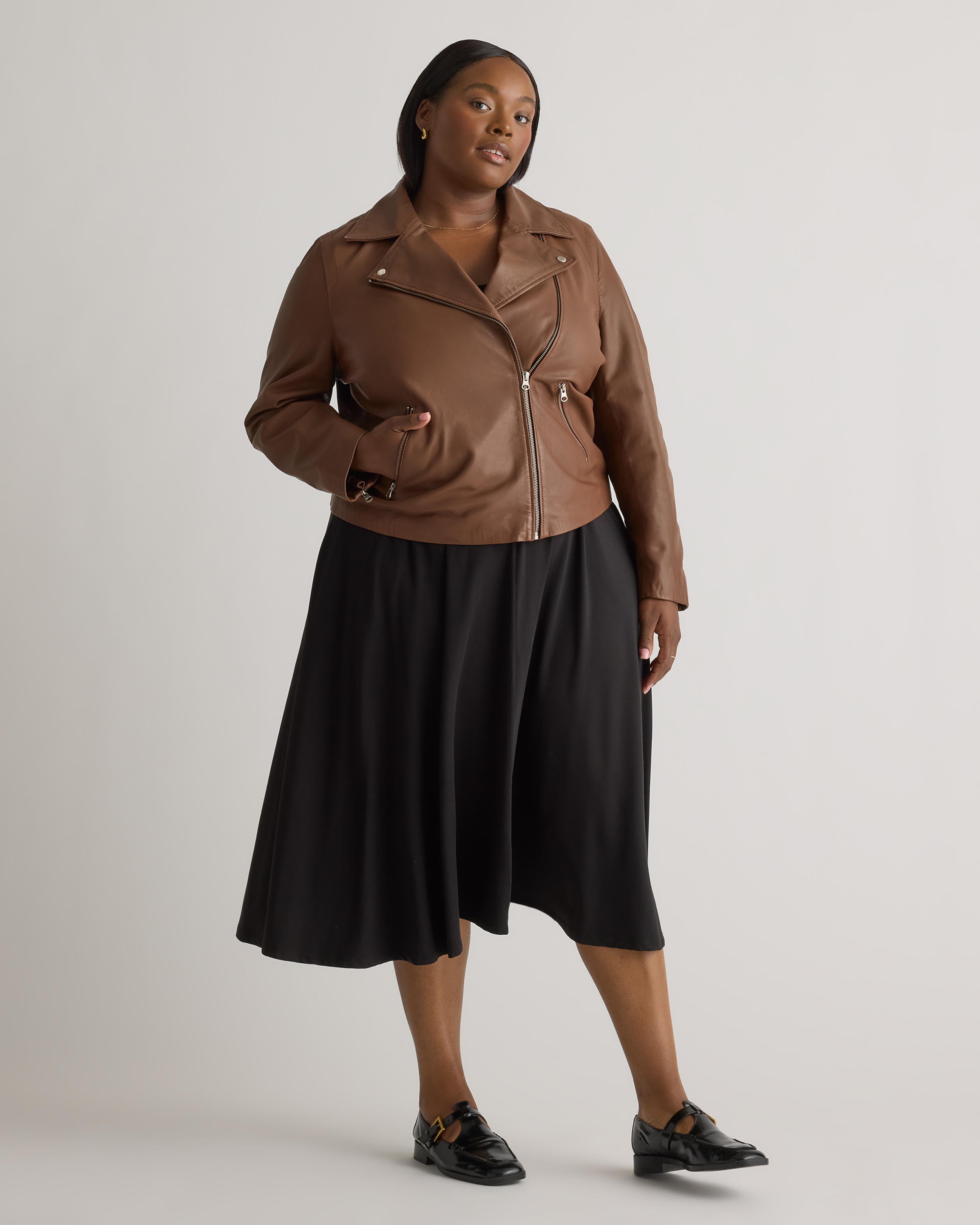 100% Washed Leather Biker Jacket - Plus Size