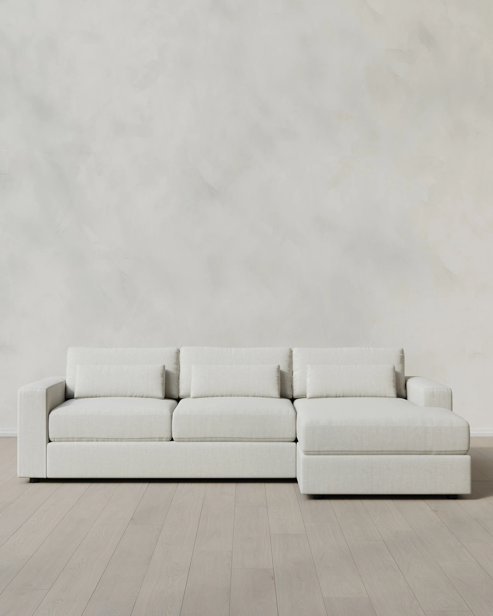 Square Arm Deep Seat Chaise Sectional in Performance Chenille Linen Blend