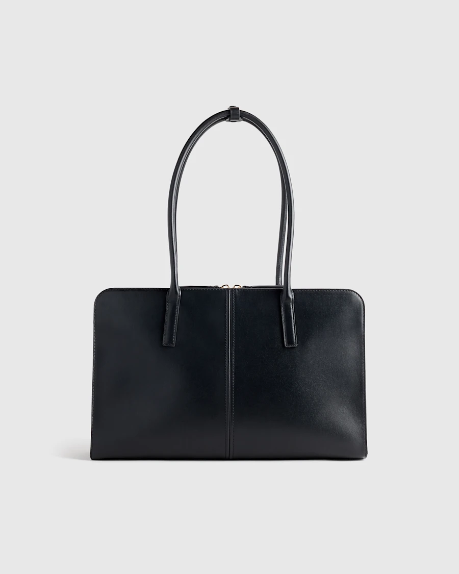 East-west bag: Quince Bea Leather East-West Satchel in Black