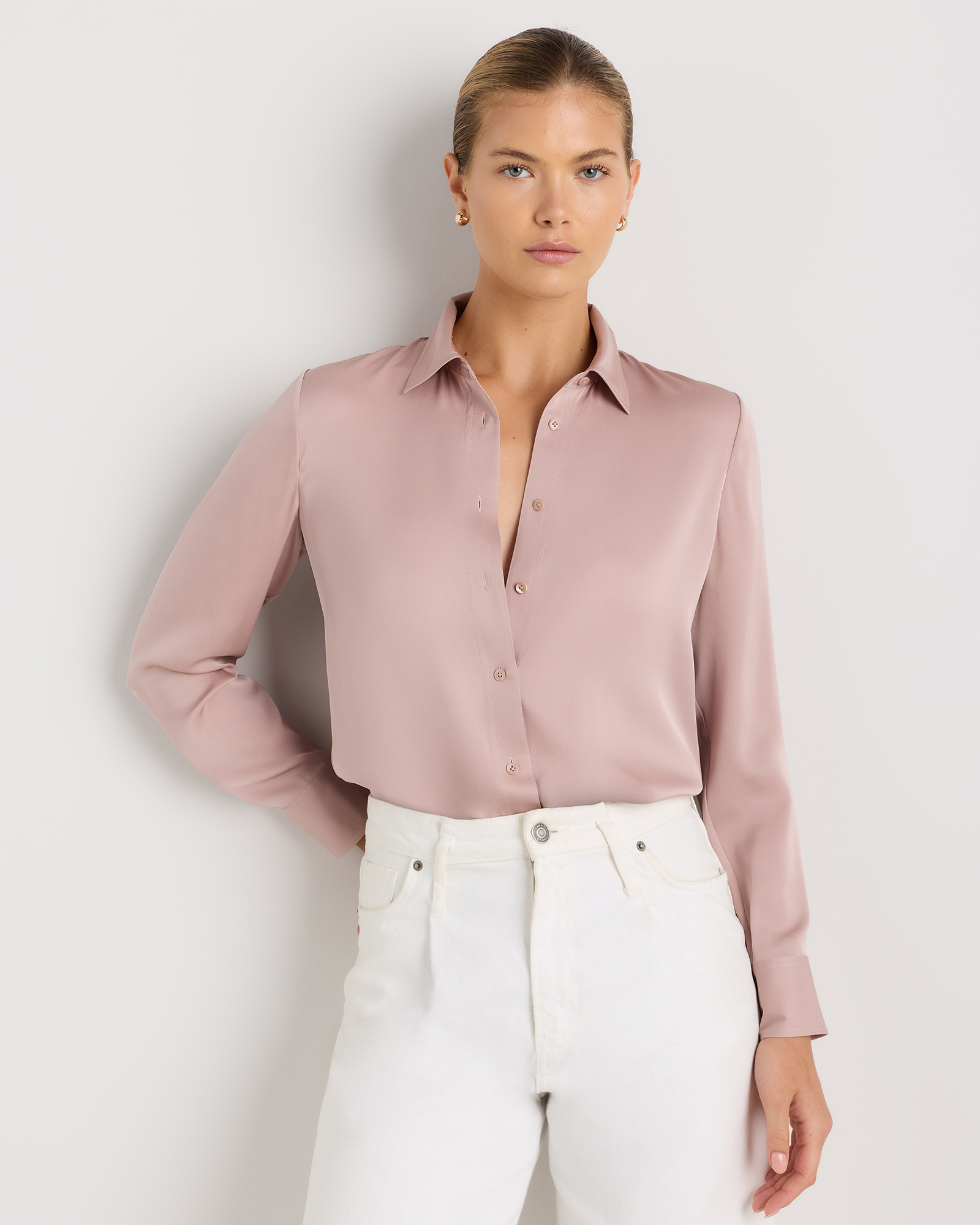 Vintage Pink Washable Stretch Silk Blouse