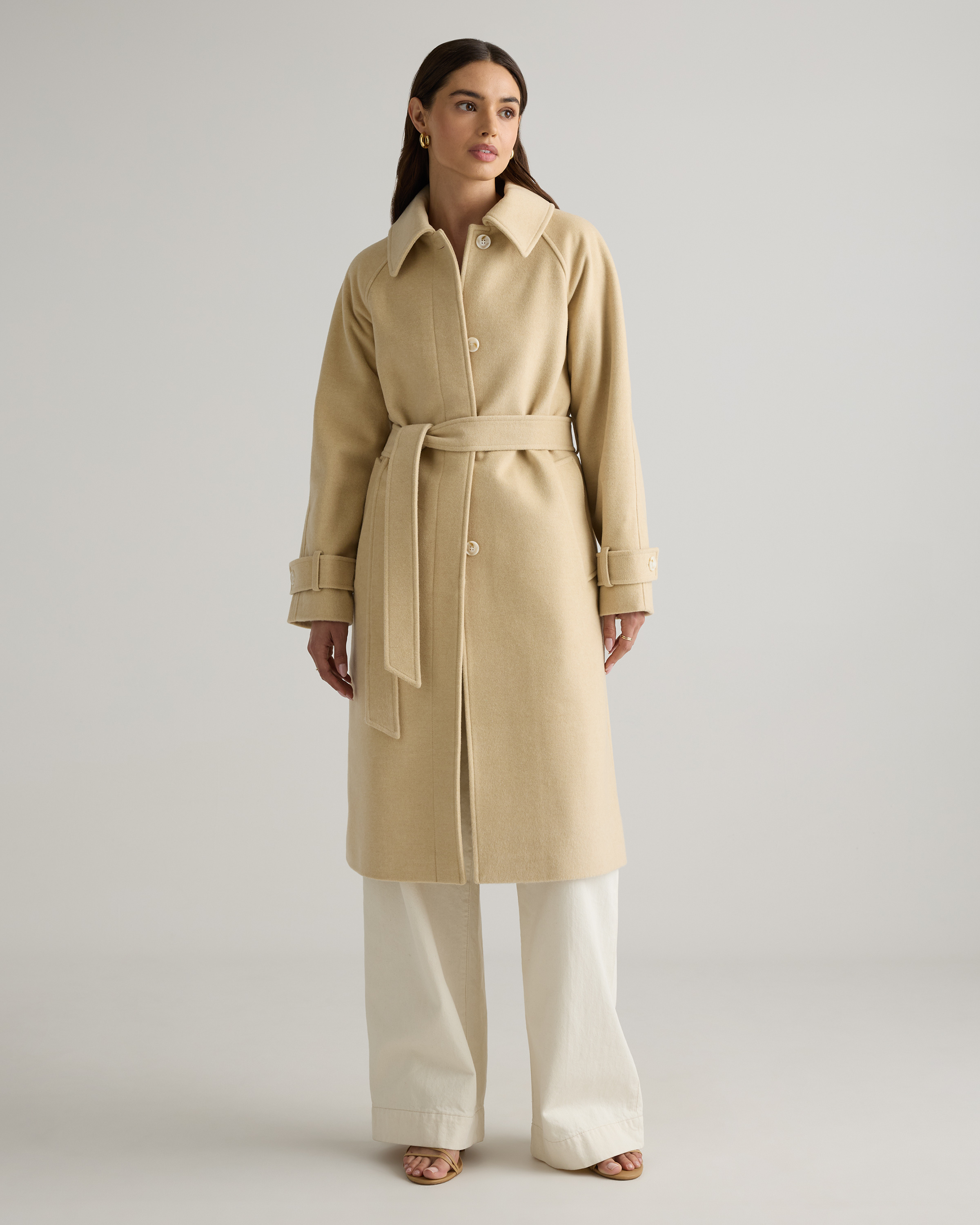 Quince Women's Italian Wool Belted Point Collar Coat