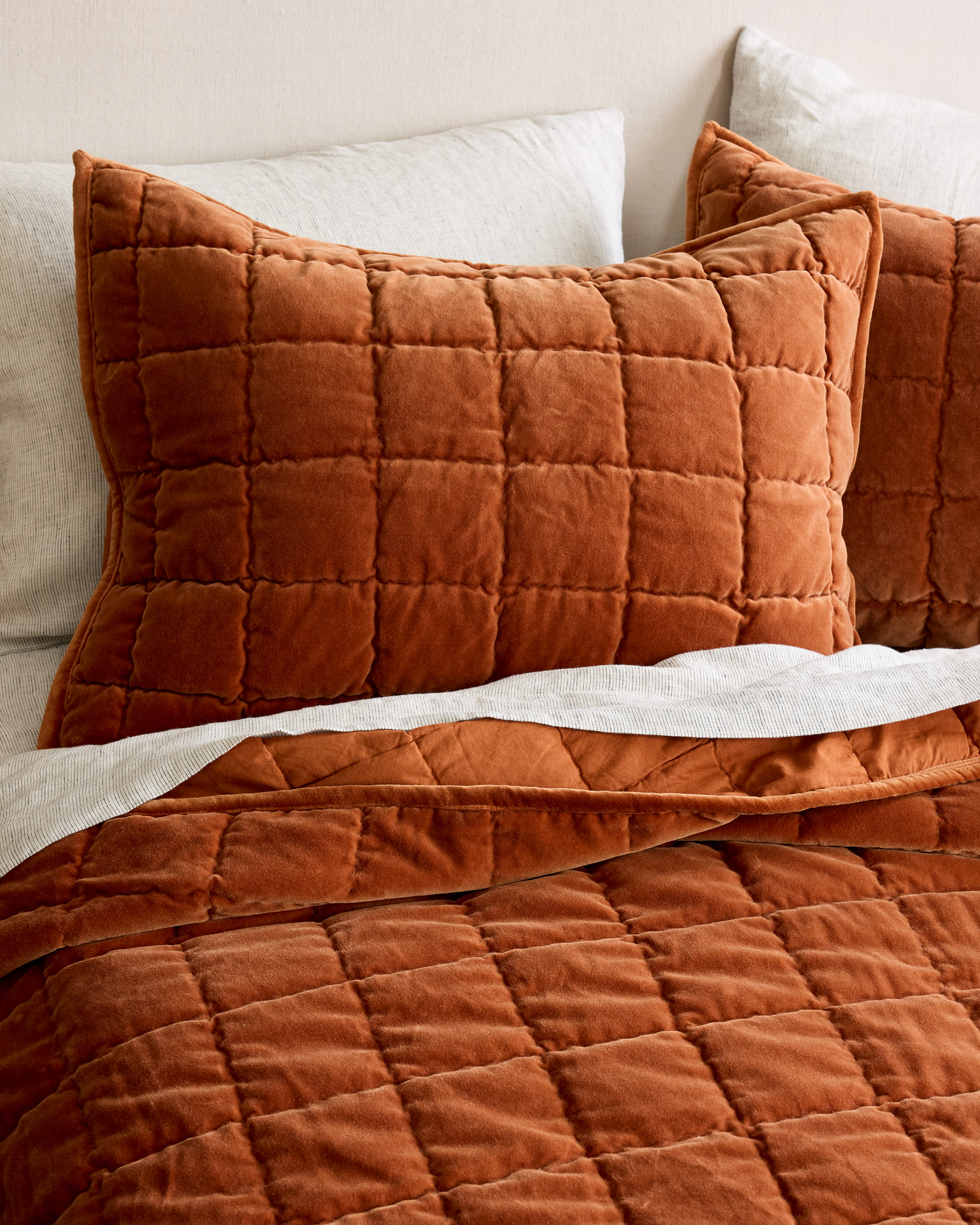Terracotta Cotton Velvet Quilted Sham Set