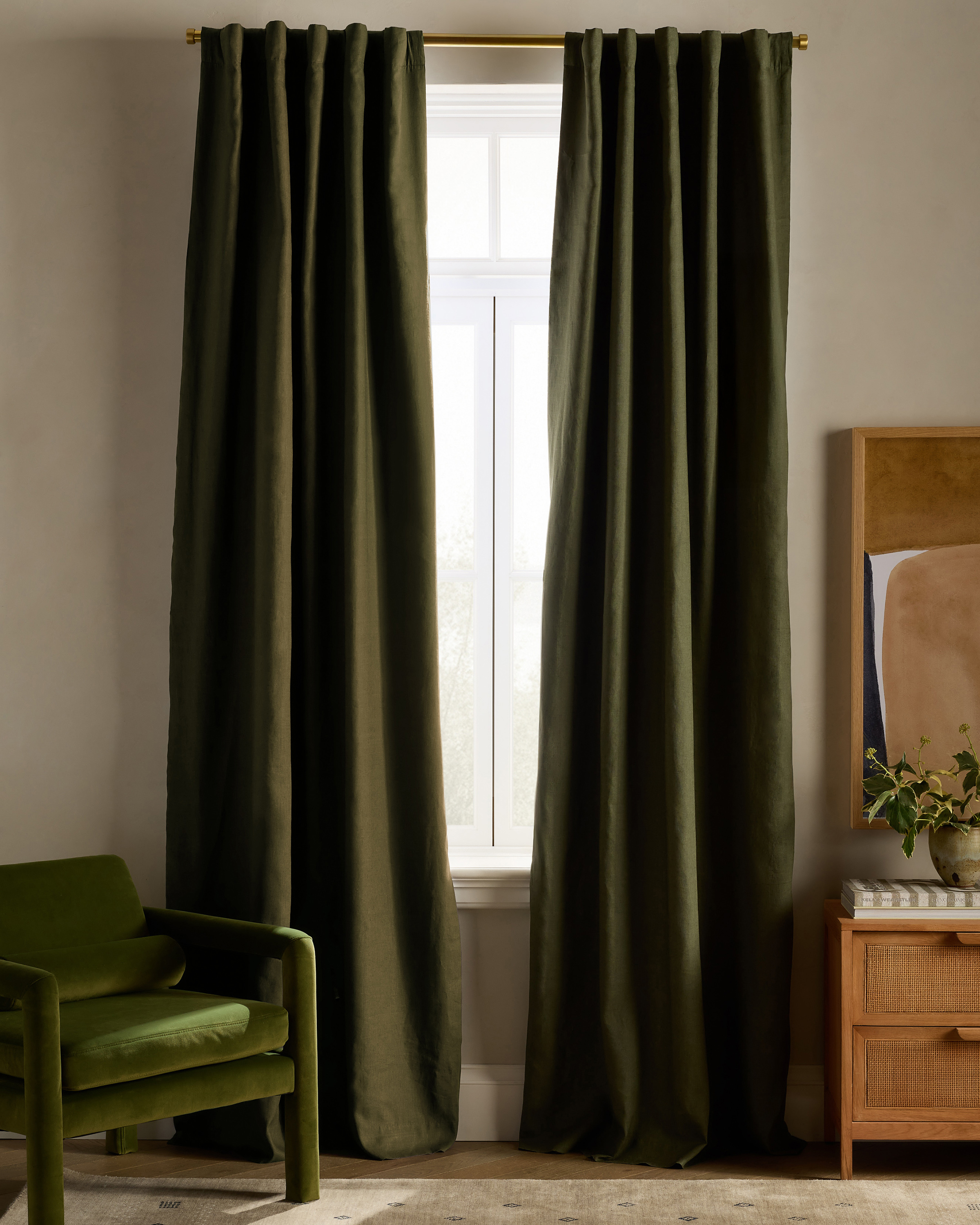 European Linen Room Darkening Curtain, 96x108, Hunter Green
