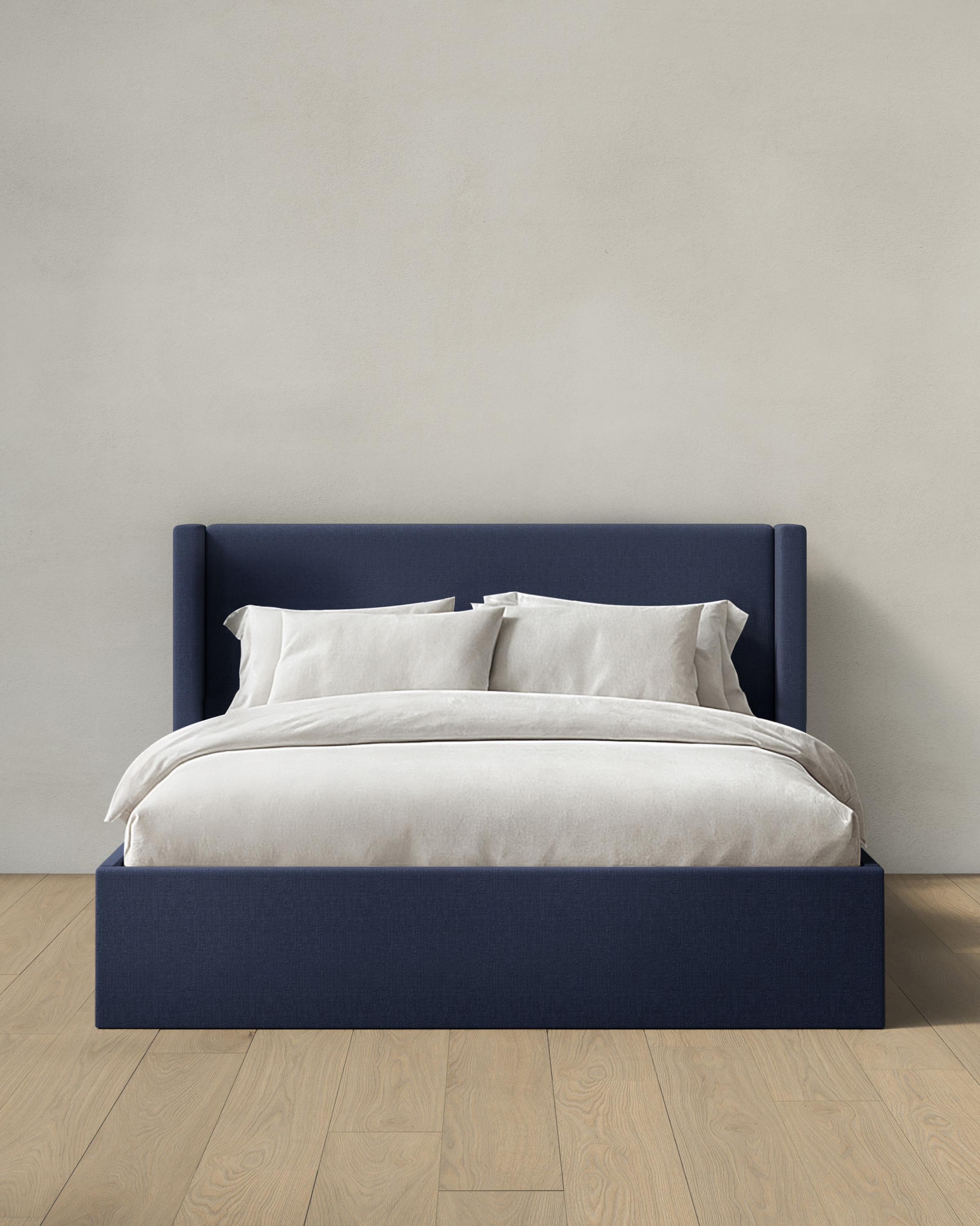 Navy 100% Linen Wingback Bed