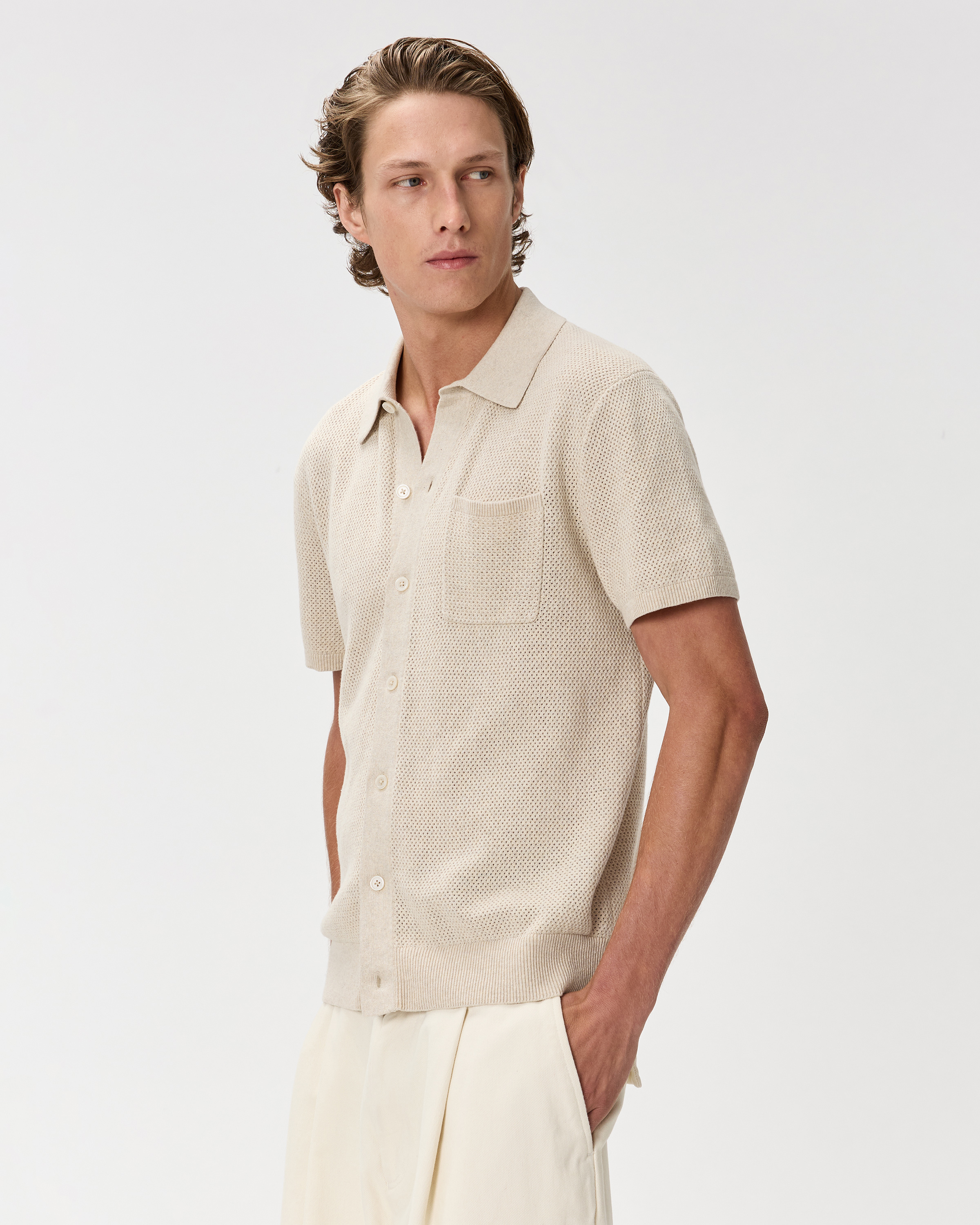 トップス OVY DAYDREAM Organic Cotton Pile Polo Cloudy Cotton 3-Button Textured Cross Weave Knit Polo