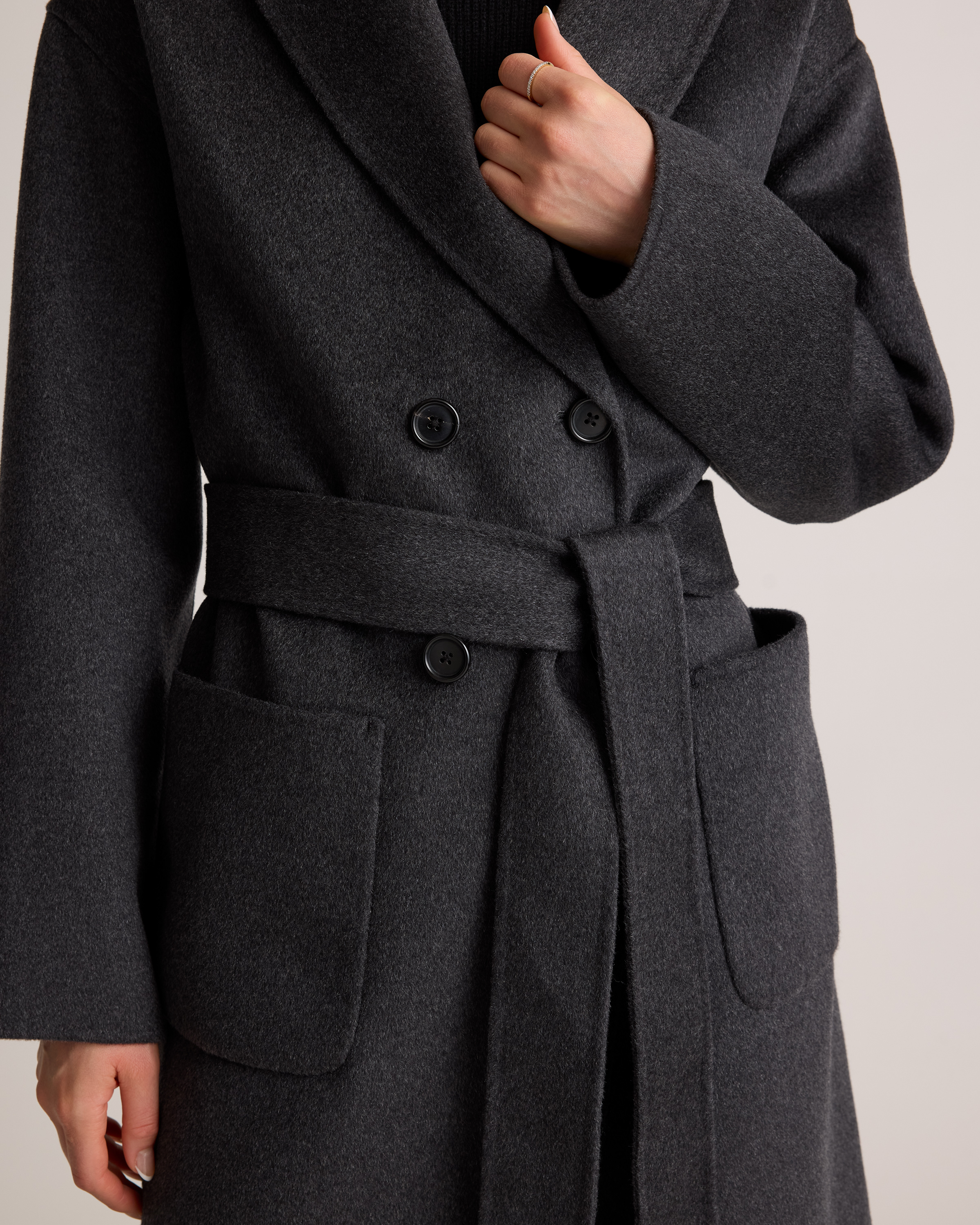 100% Mongolian Cashmere Double-Faced Double-Breasted Wrap Coat in