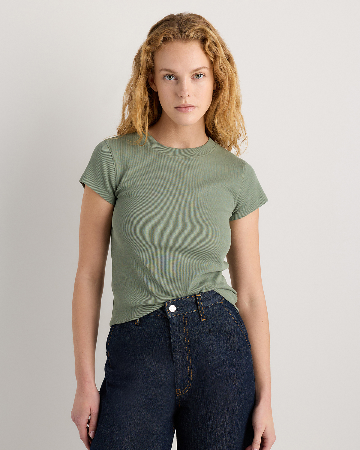Sea Spray Green Organic Cotton Micro-Rib Crewneck Tee
