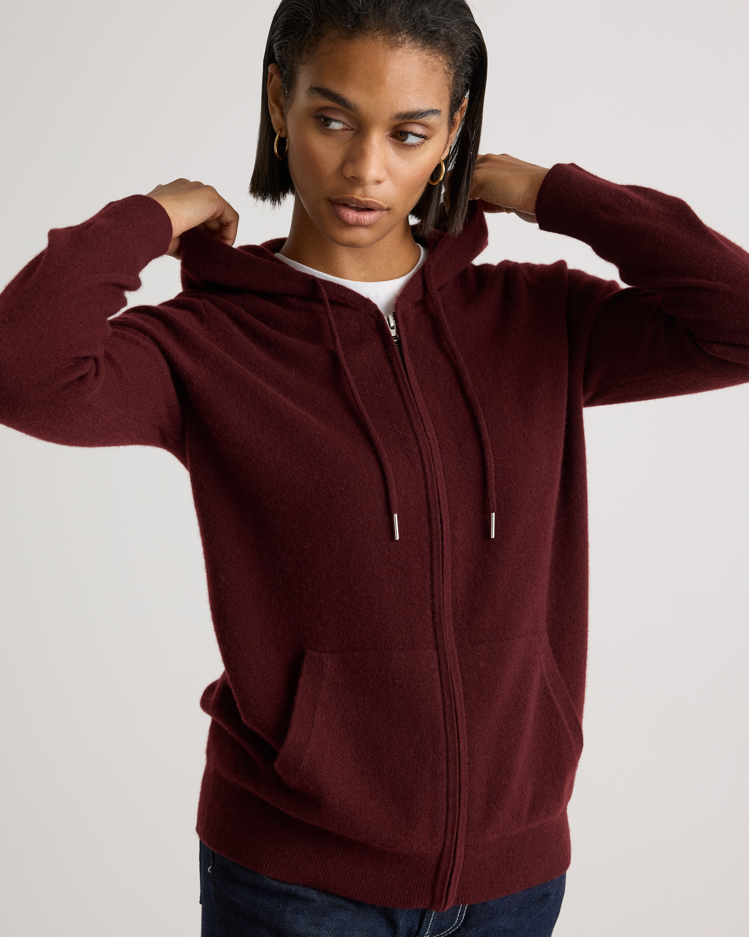 Cashmere Zip Hoodie in Rich Burgundy