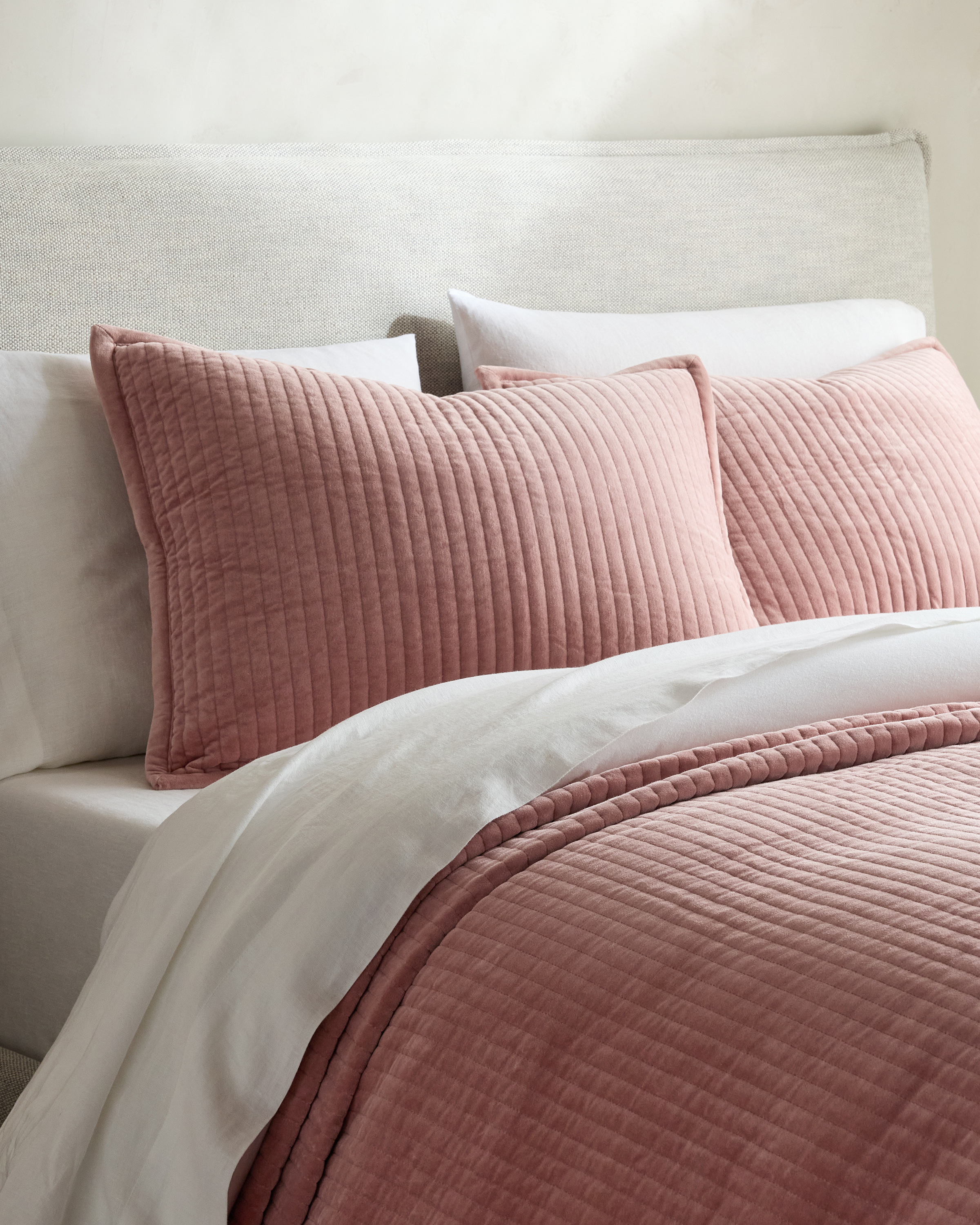 Rose Cotton Velvet Channel Quilted Sham Set