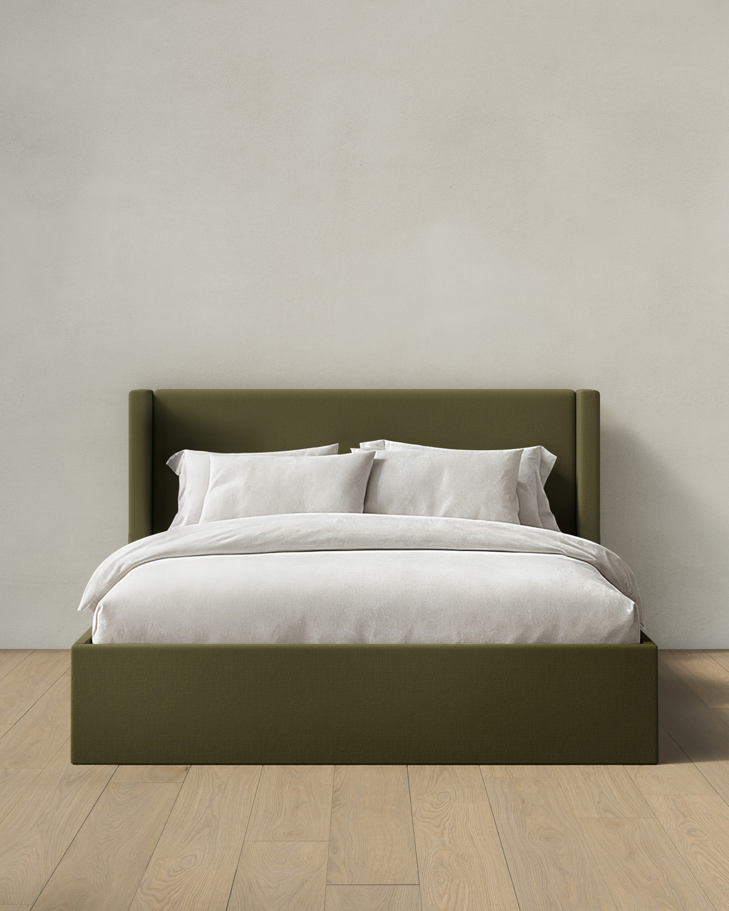 Olive 100% Linen Wingback Bed