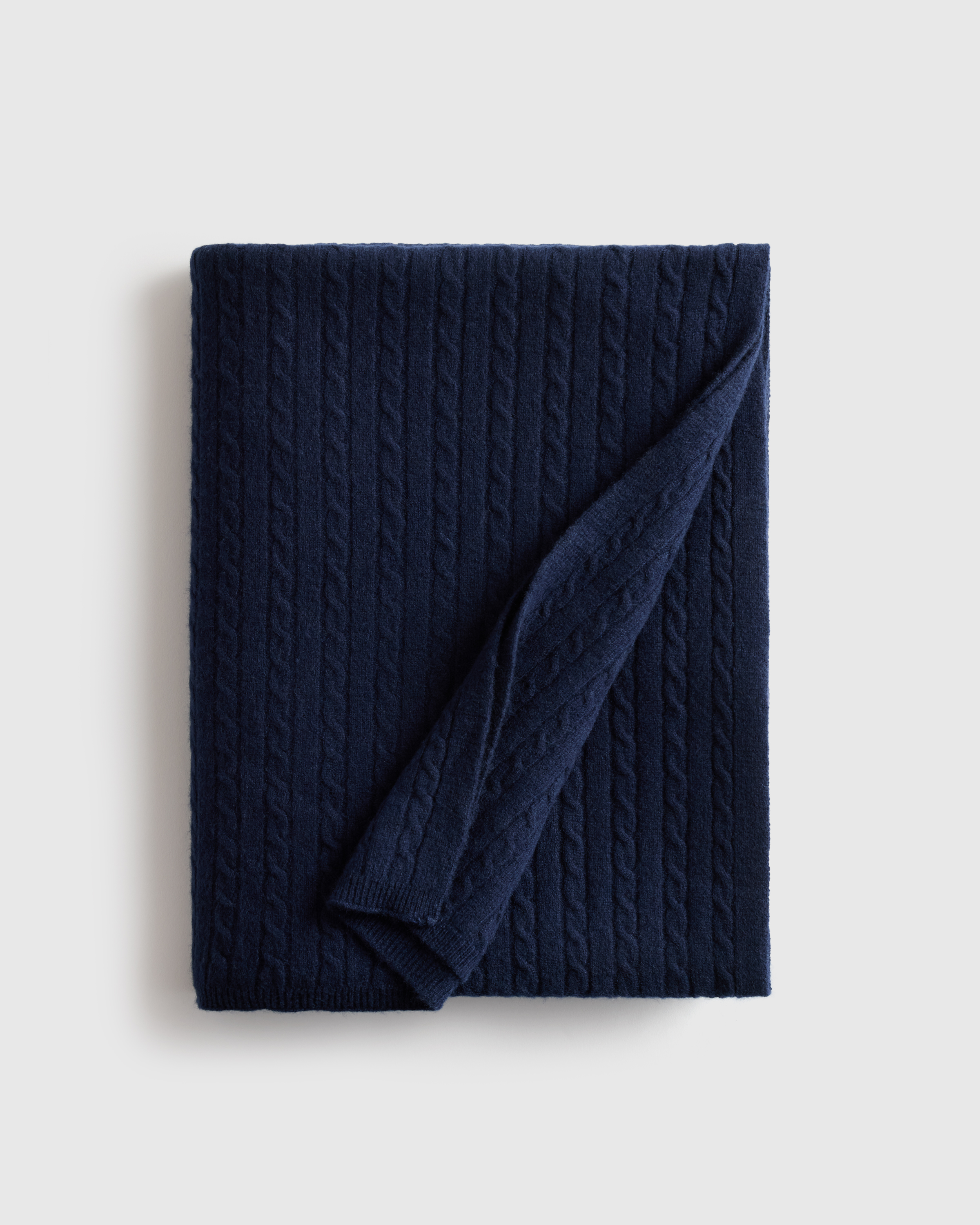 True Navy Cable Knit Cashmere Throw