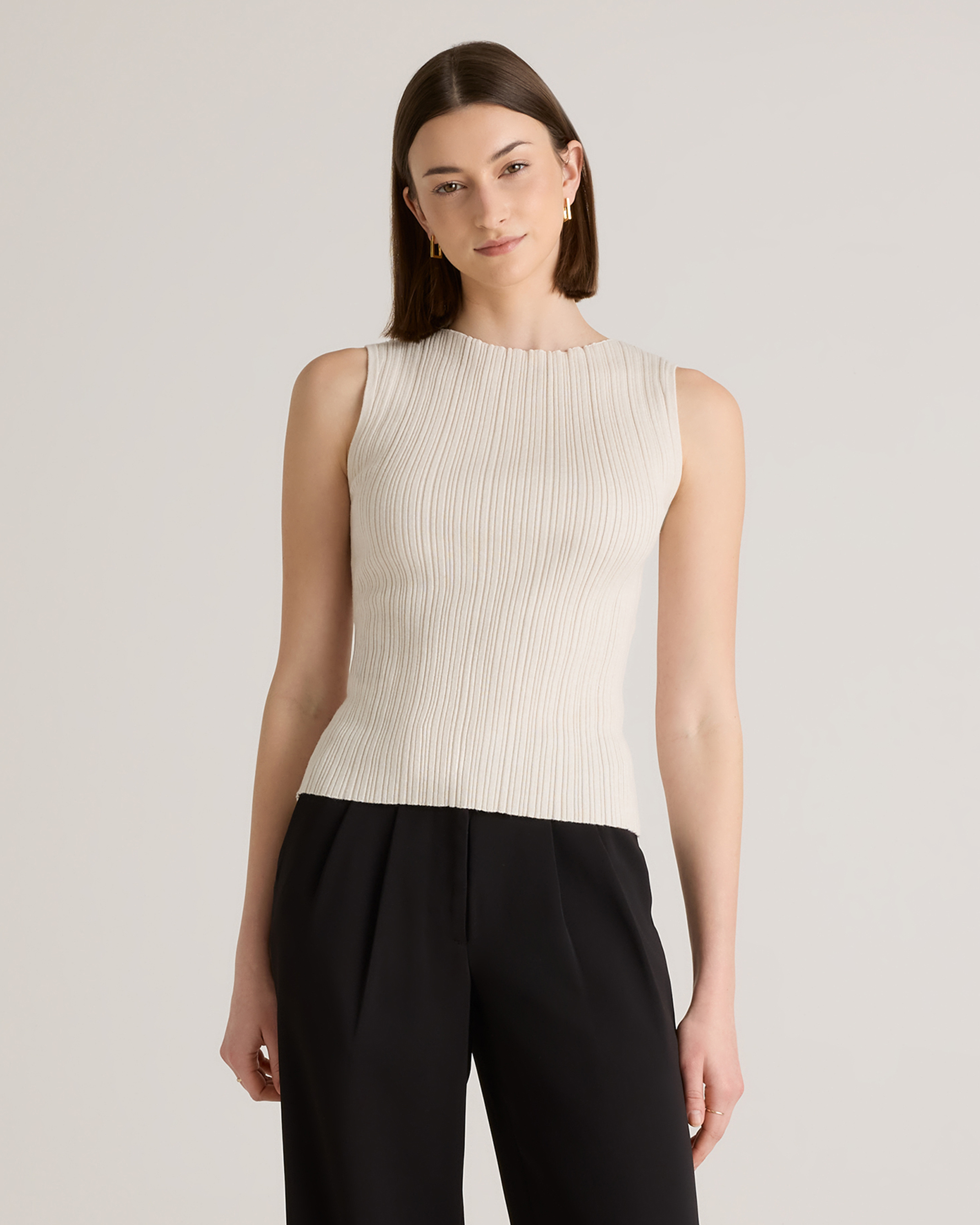 Heather Bone Cotton Cashmere Ribbed Tank