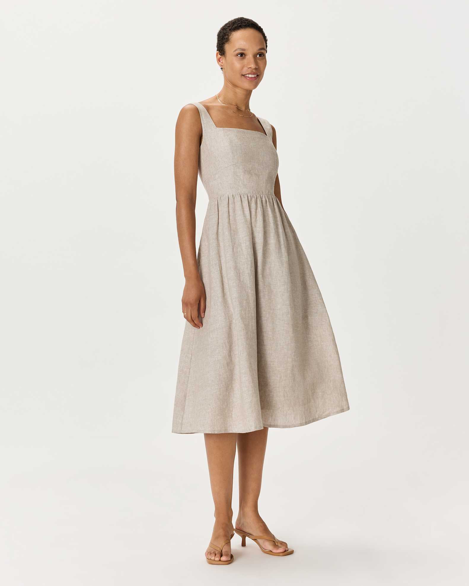 100% European Linen Fit & Flare Midi Dress in Flax 100% European Linen Fit & Flare Midi Dress in Flax
