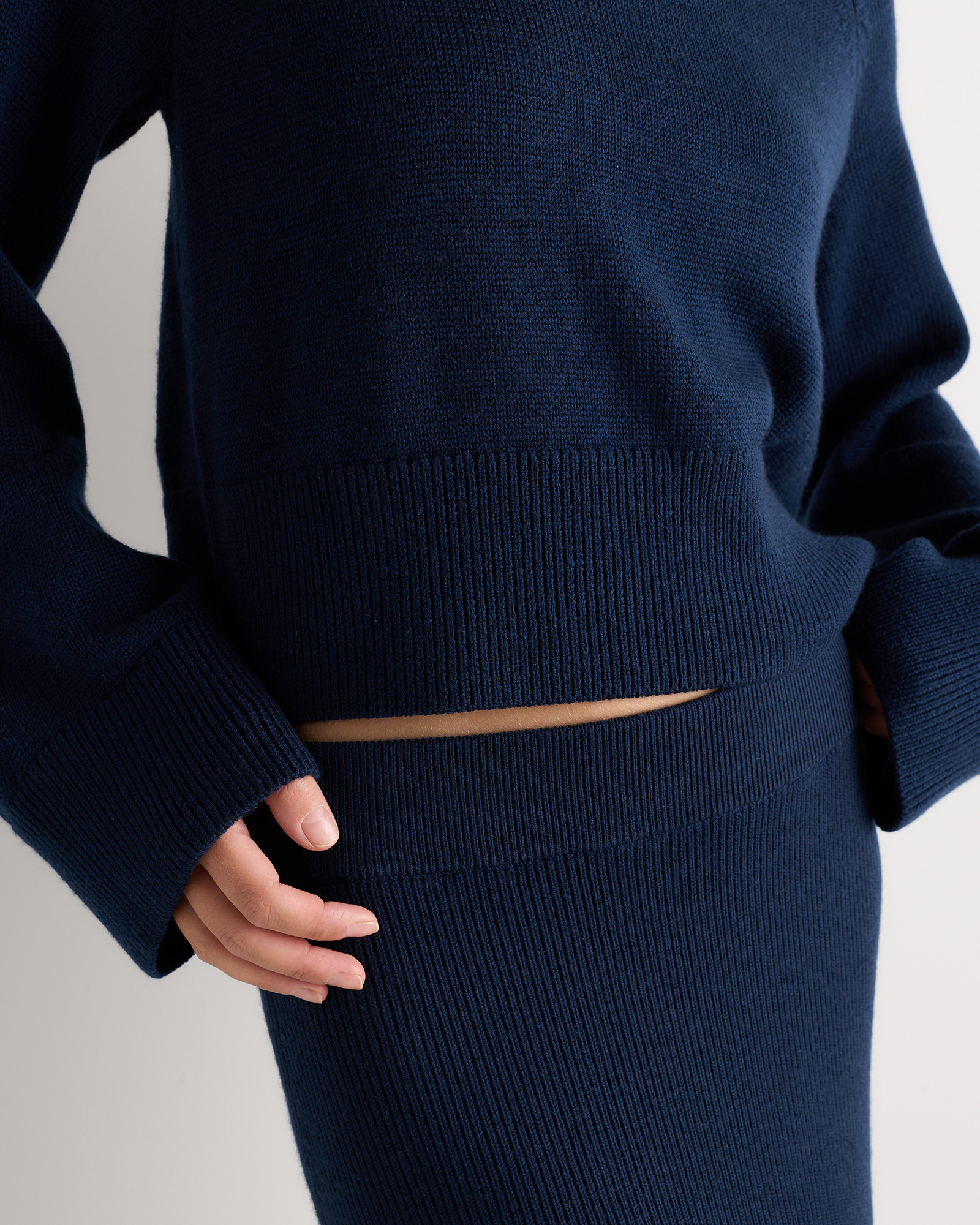 Australian Merino Wool Cropped Mock Neck Sweater in Riviera Navy