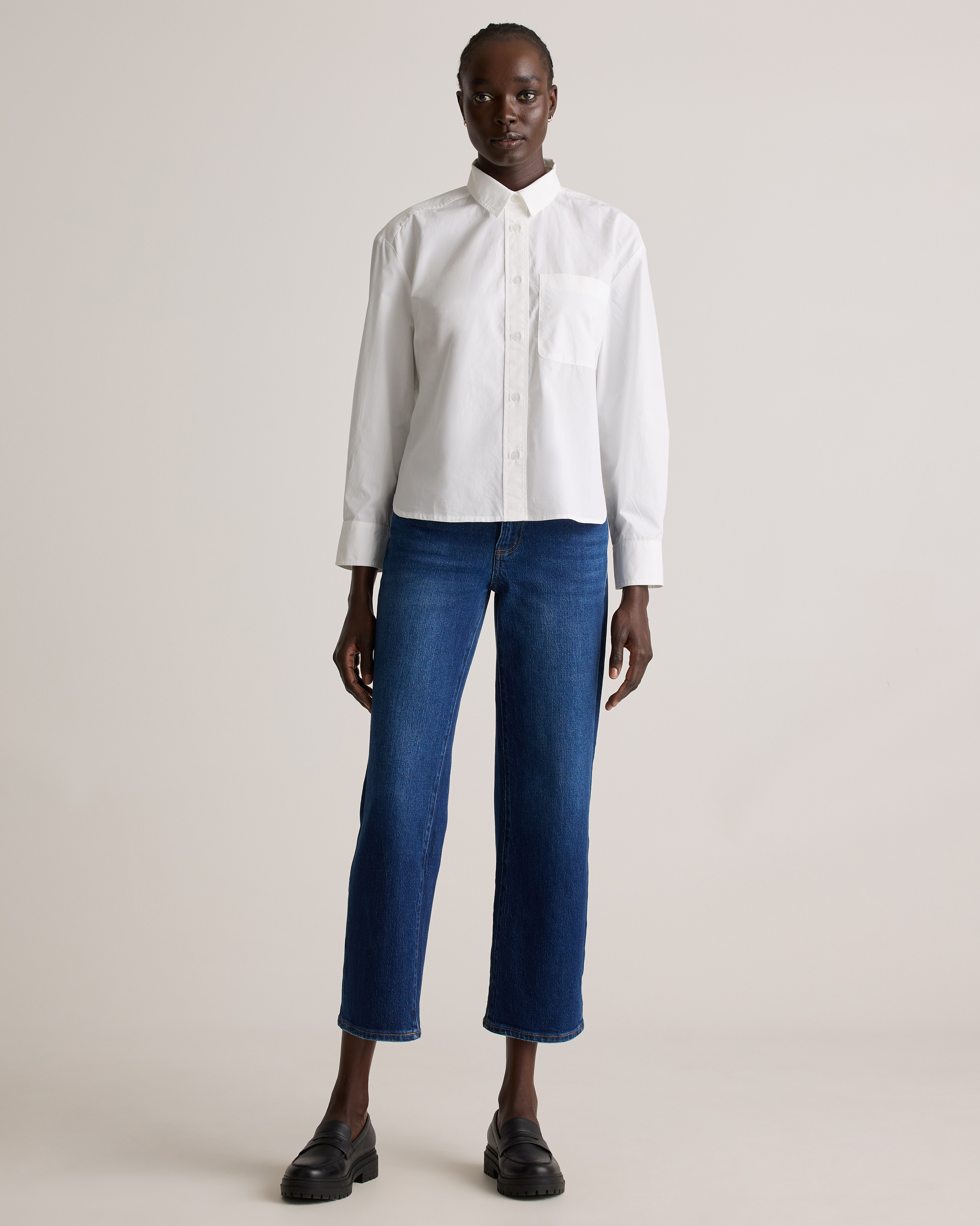 cropped dress shirt Andie | Button-Down White Poplin Features a classic collar 100% Organic Cotton Poplin Cropped