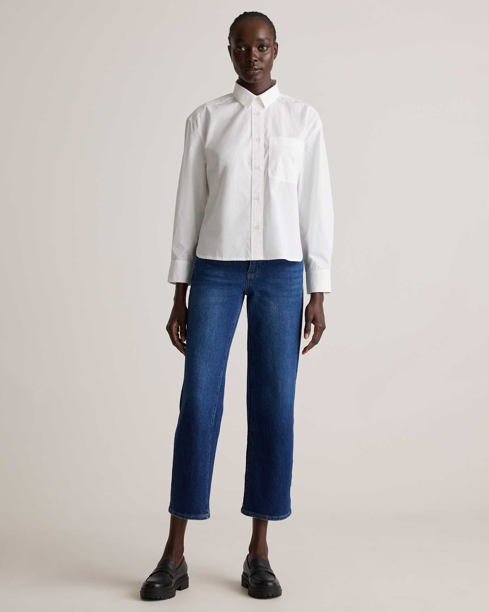 cropped dress shirt Andie | Button-Down White Poplin Features a classic collar 100% Organic Cotton Poplin Cropped
