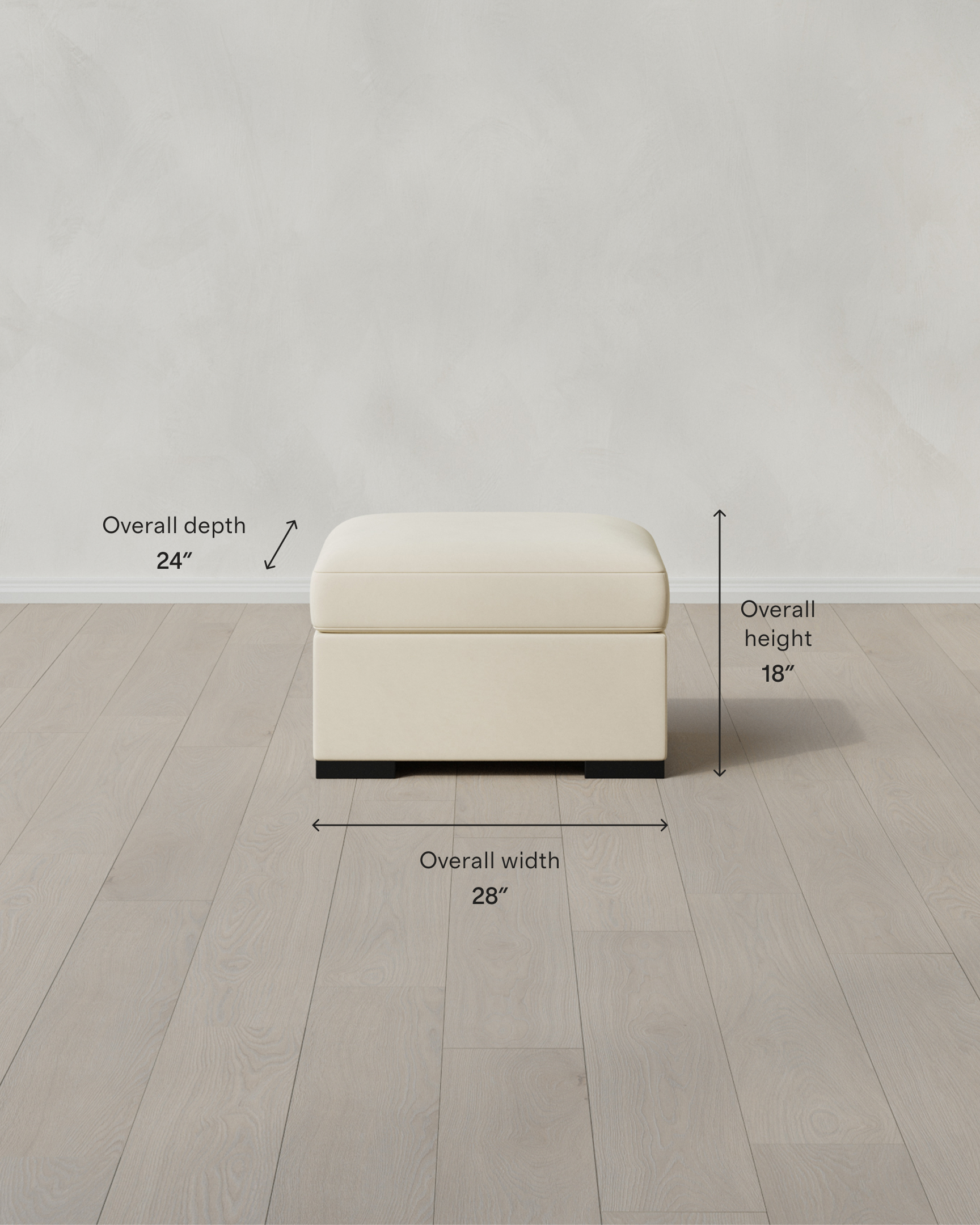Dimension diagram showing the size of the ottoman.