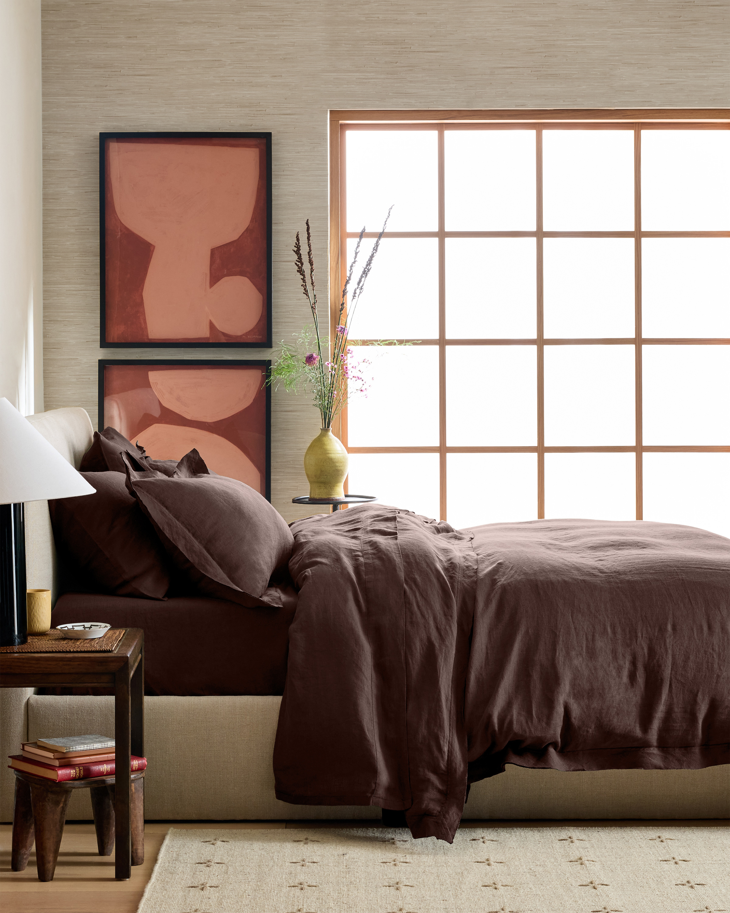 Espresso European Linen Double Flange Duvet Cover