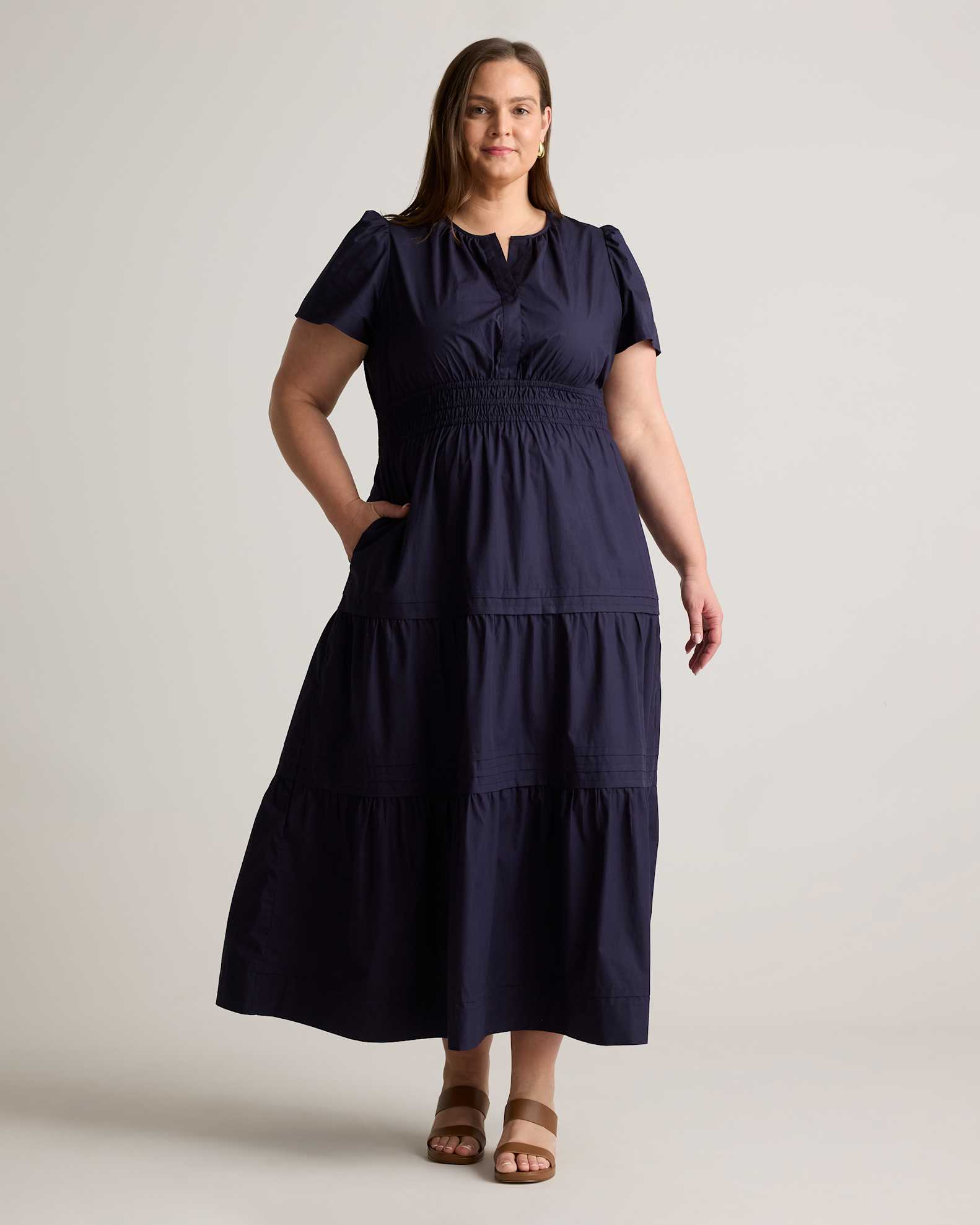 Women's Poplin Tiered Maxi Dress in Navy, Size 3X, Organic Cotton by Quince Women's Poplin Tiered Maxi Dress in Navy, Size 3X, Organic Cotton by Quince