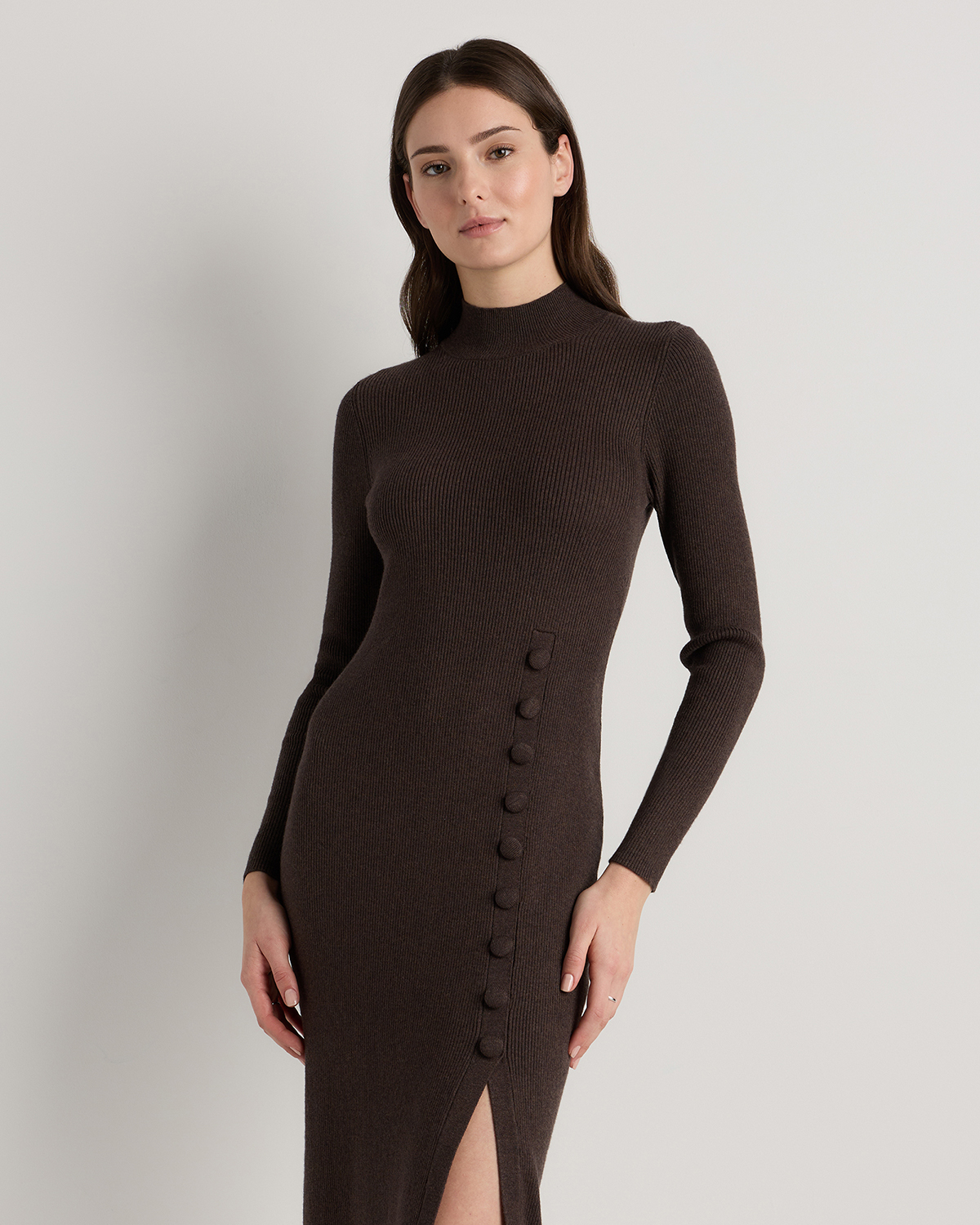 Cotton Cashmere Side Slit Midi Dress