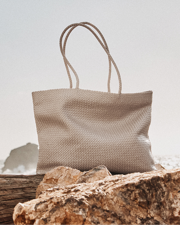 Taupe Italian Leather Handwoven Tote