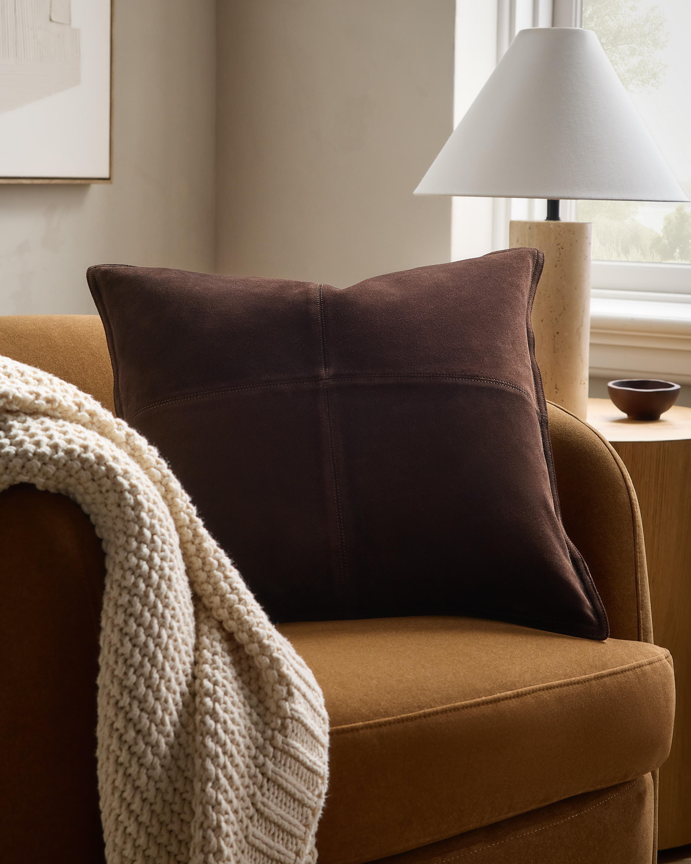 Espresso Pieced Suede Pillow Cover