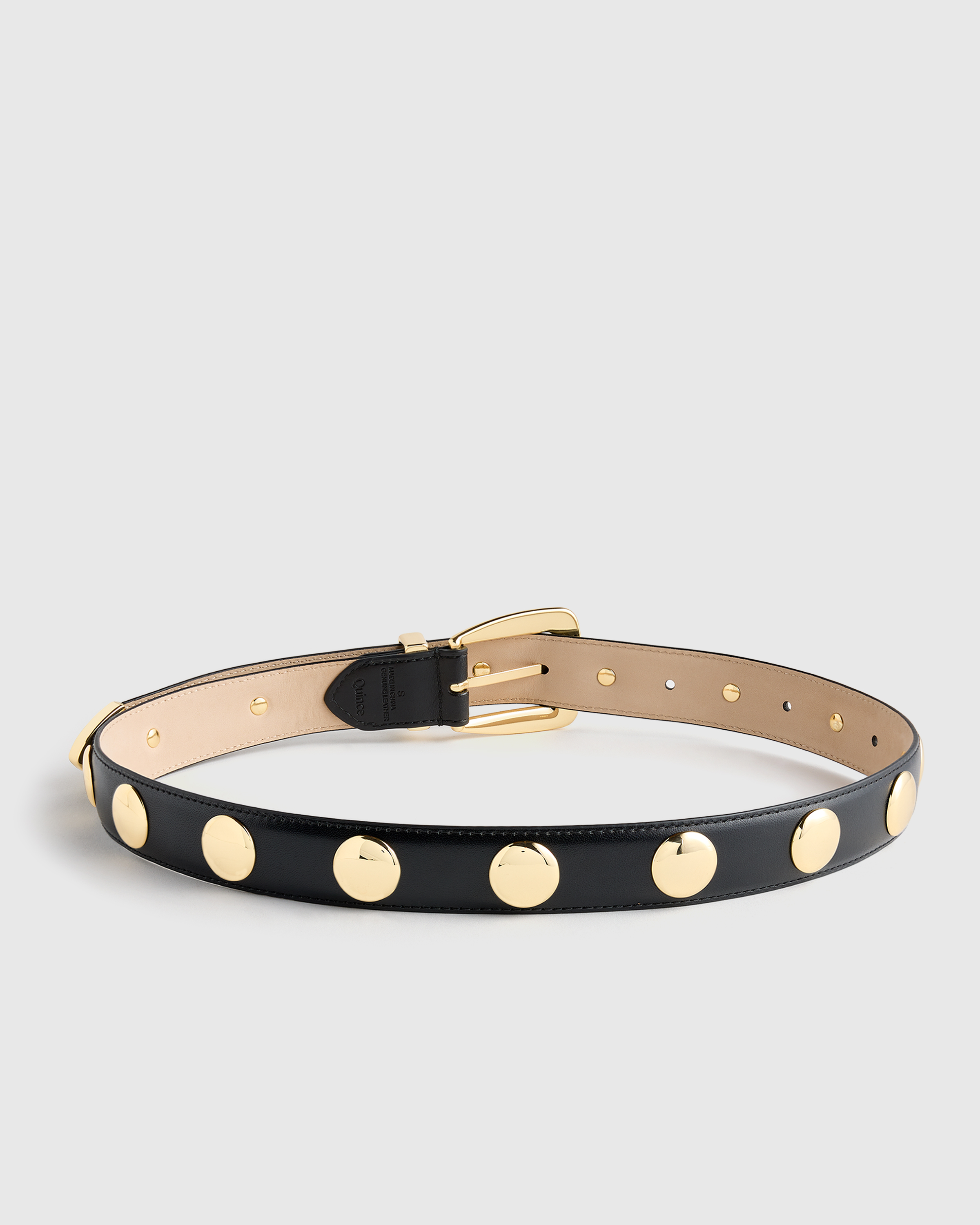 Studded Thin Leather Belt with Gold Accents Women main image 4