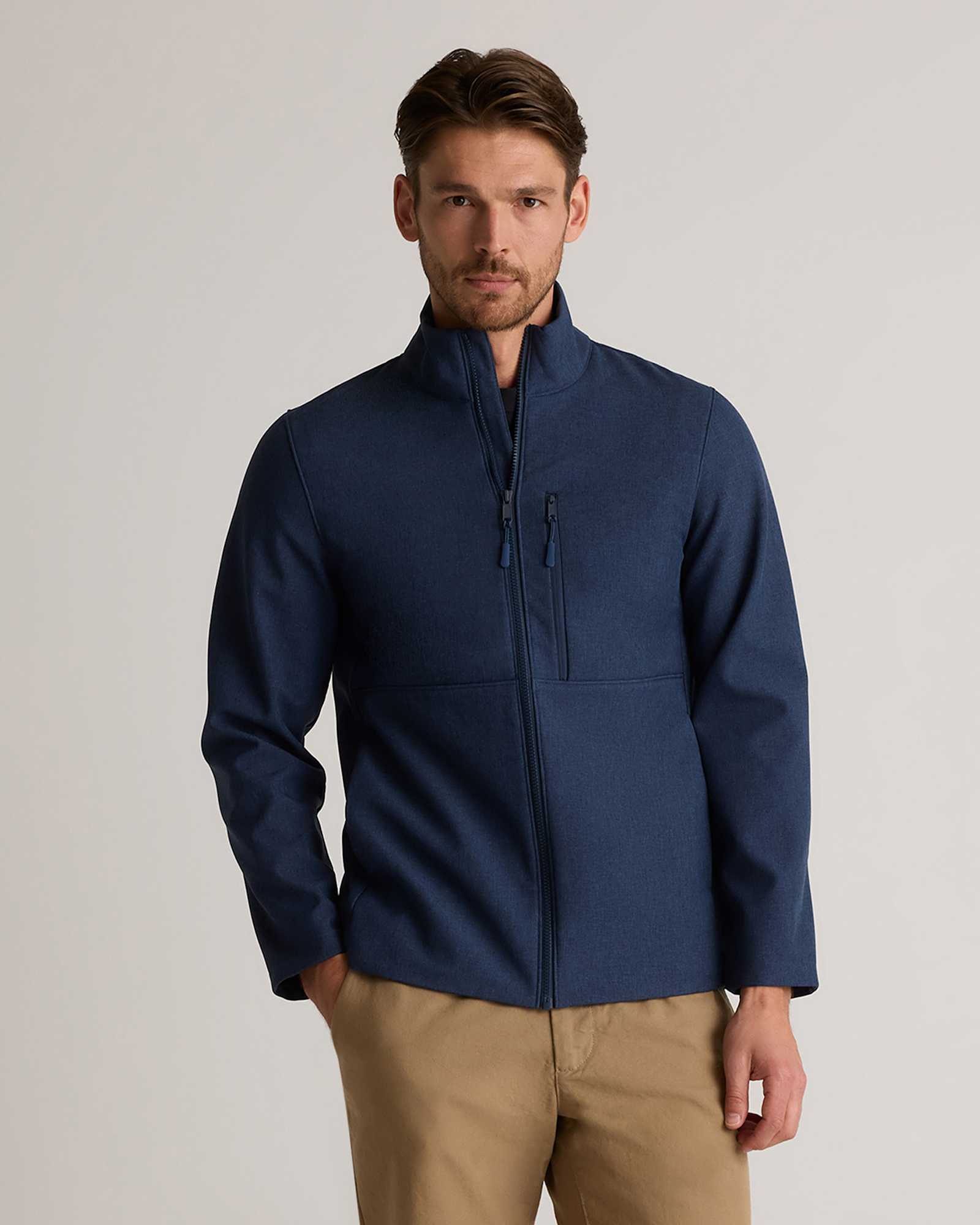 Softshell Fleece-Lined Full-Zip Jacket in Heather Deep Navy