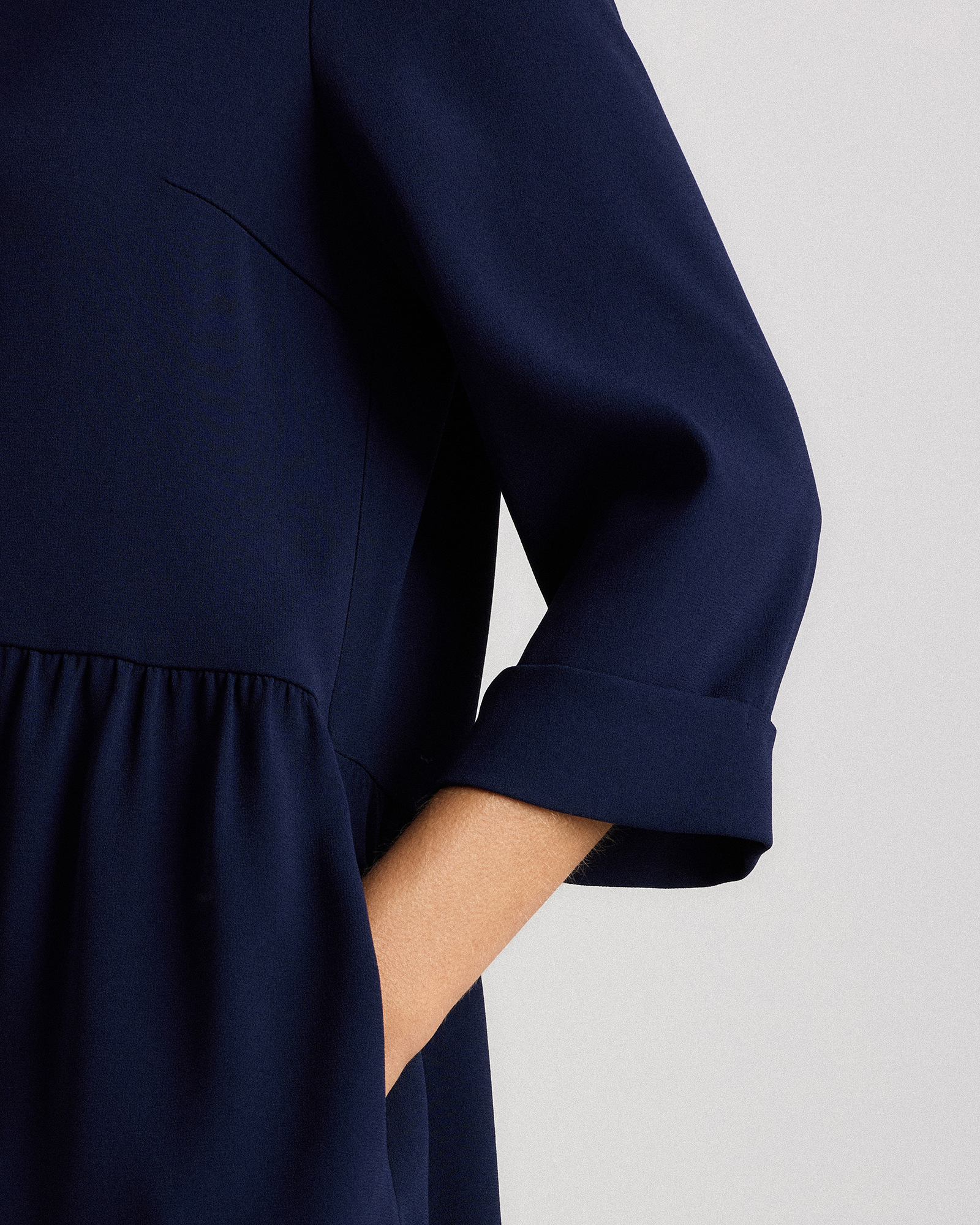 Fluid Crepe Shirt Dress in Navy