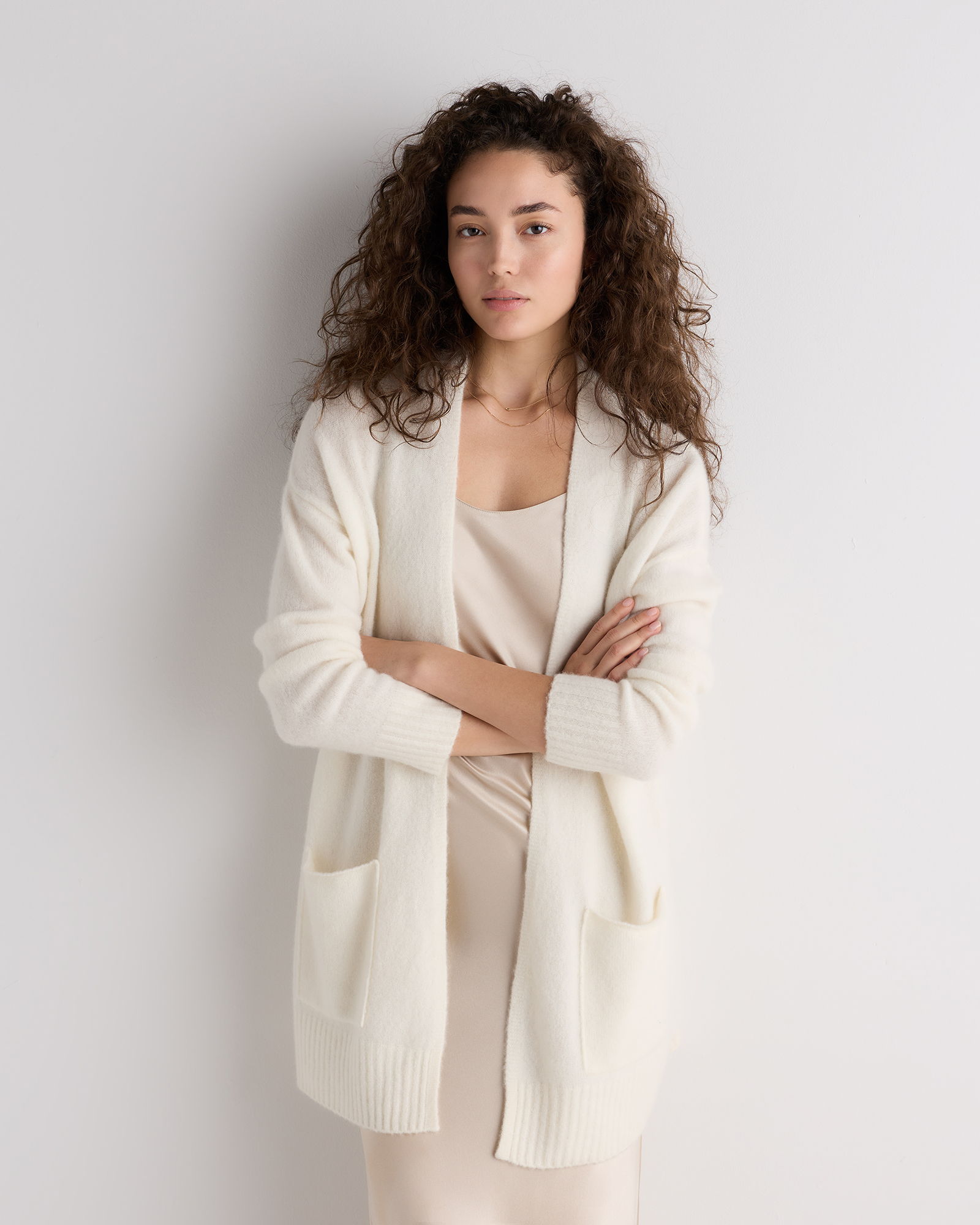 Cloud Ivory Cashmere Silk Boucle Open Cardigan