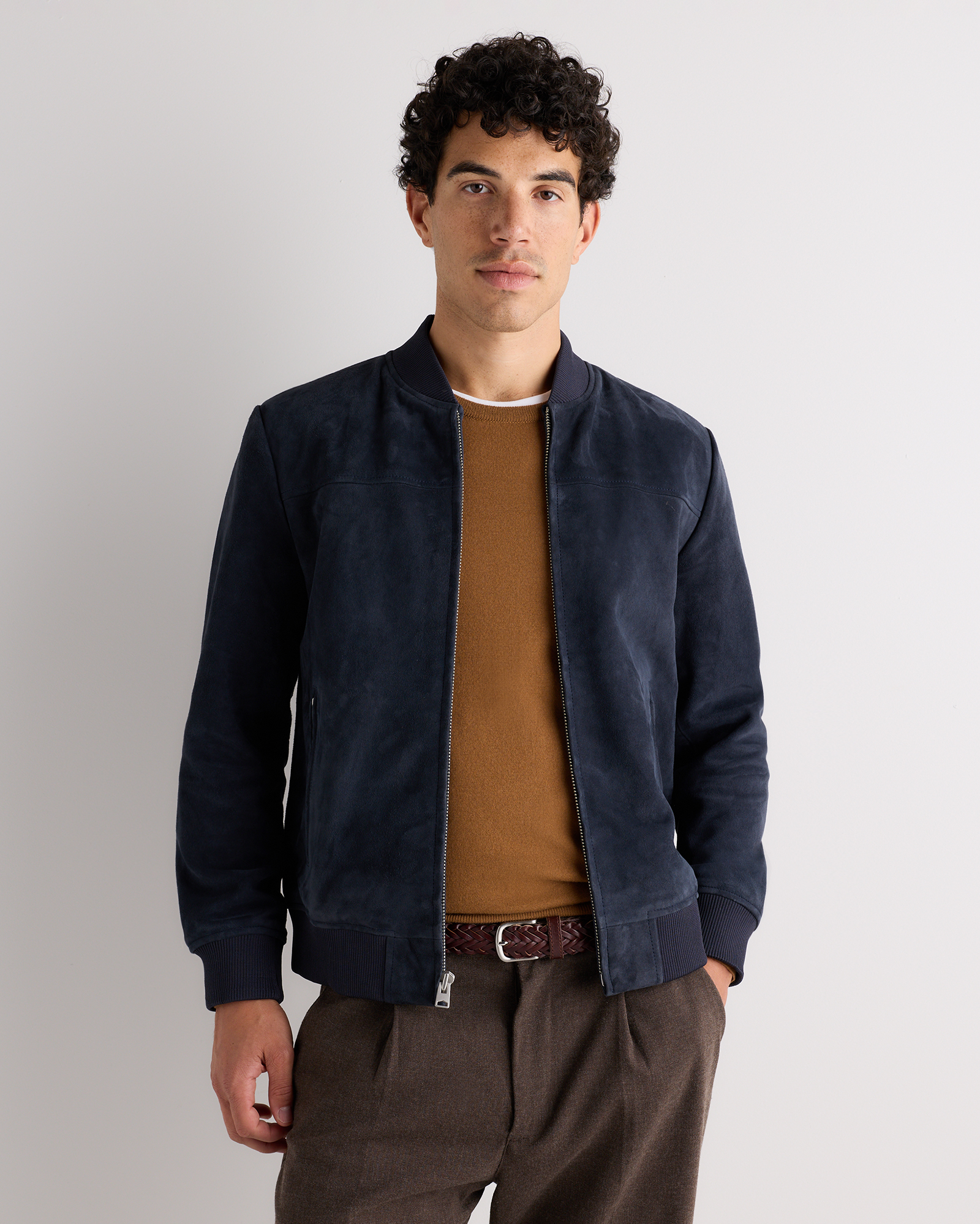 Washed Navy 100% Suede Bomber Jacket