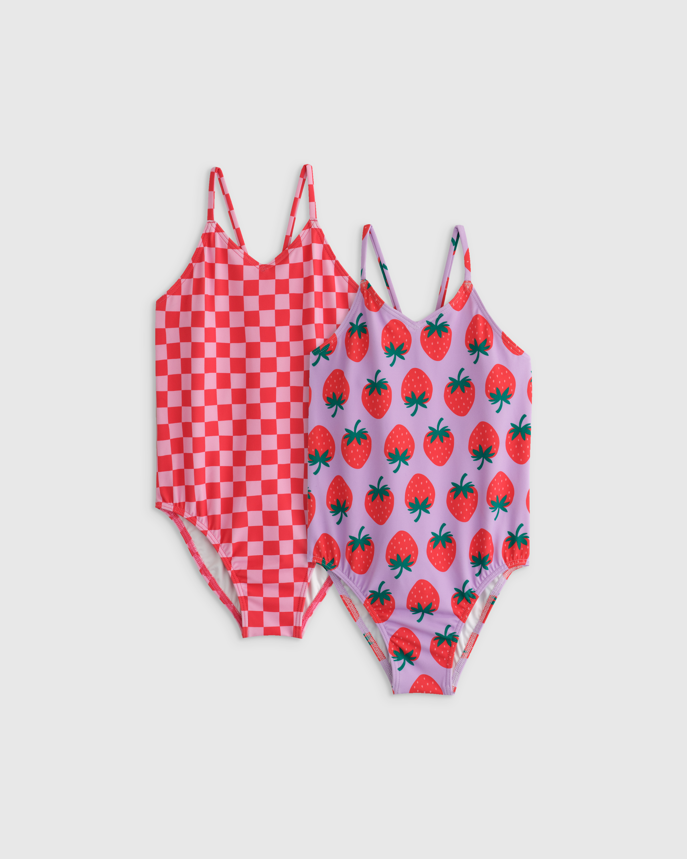Strawberries/Check Sunsafe One-Piece Swimsuit 2-Pack