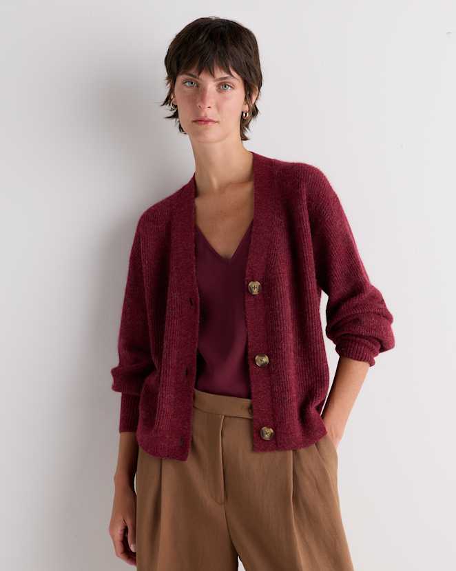 Oxblood Red Women's Lightweight Baby Alpaca Cropped Cardigan