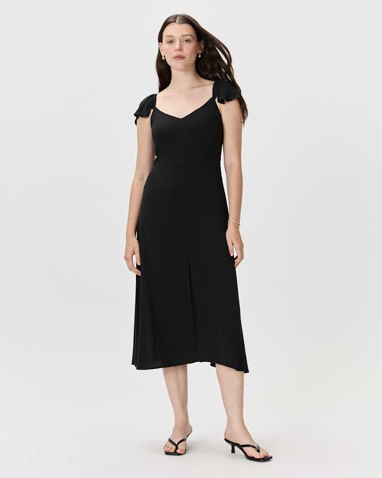 Tencel Jersey Midi Wrap Dress in Black Tencel Jersey Midi Wrap Dress in Black