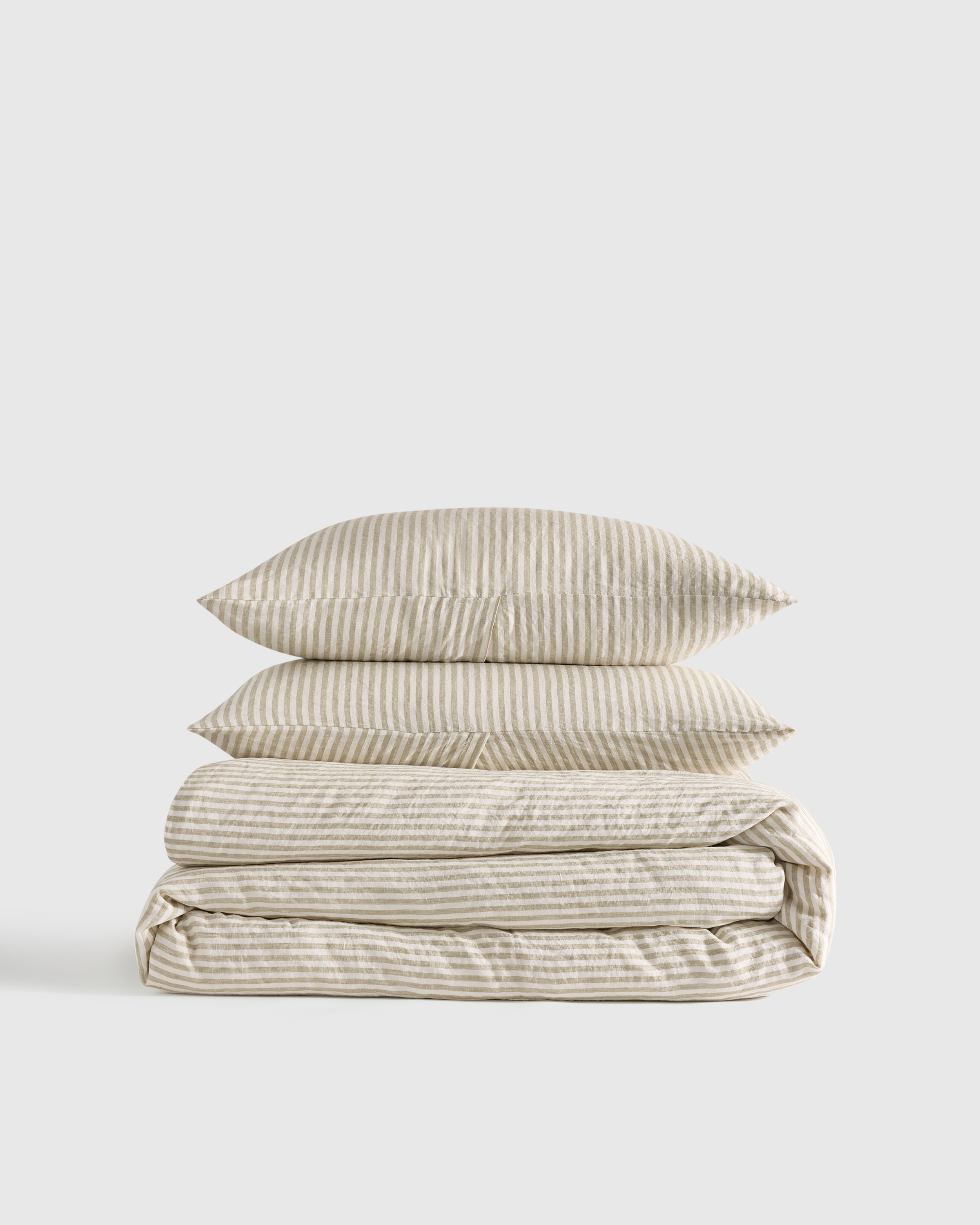 Willowleaf/White Stripe European Linen Stripe Duvet Cover Set