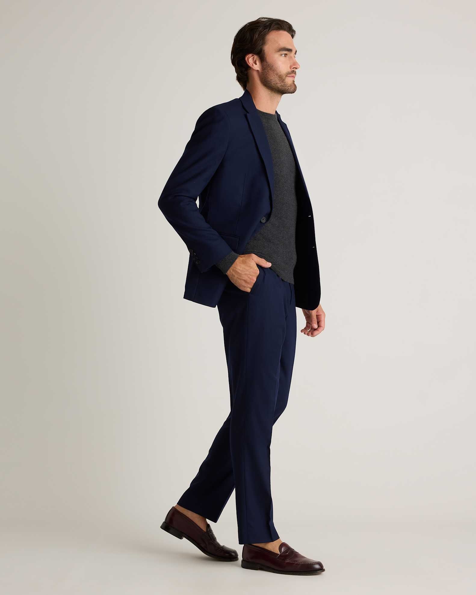 wool or cotton dress pants Noah Navy Glen Check Flat Front Wool & Cotton Dress Pants (Men)