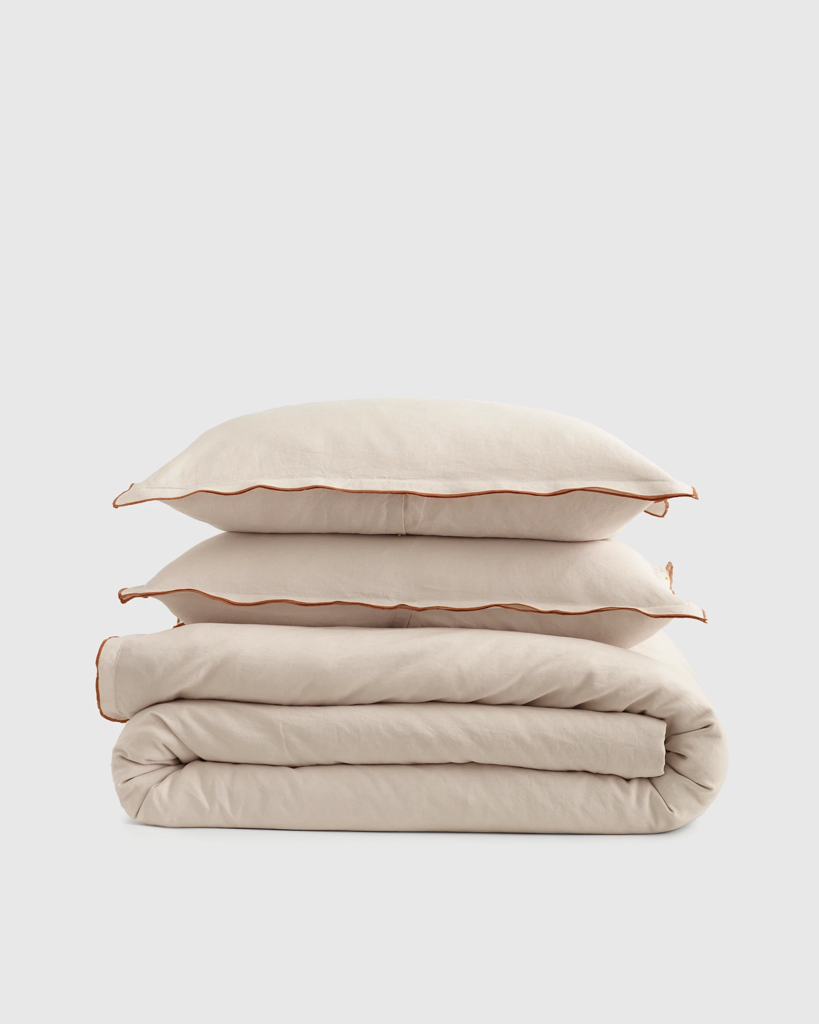 100% European Linen Double Embroidered Edge Duvet Cover Set