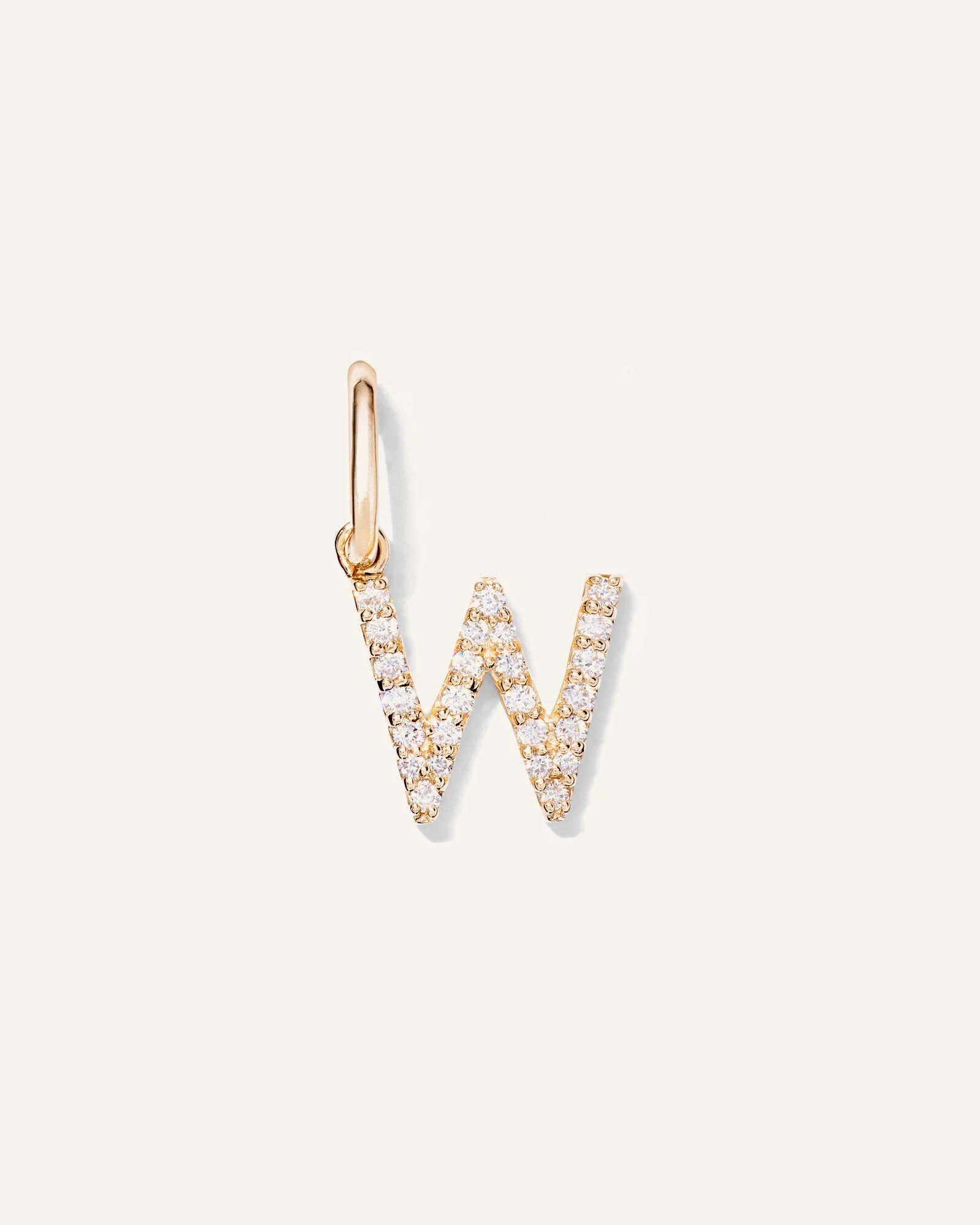 14K Gold Diamond Letter Charm - W in Yellow Gold