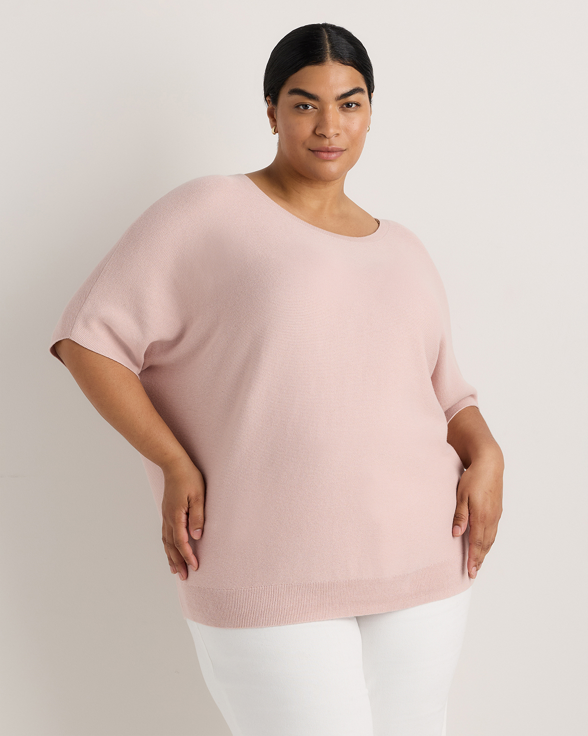 Sugar Stone Lightweight Cotton Cashmere Link-Stitch Dolman Sweater