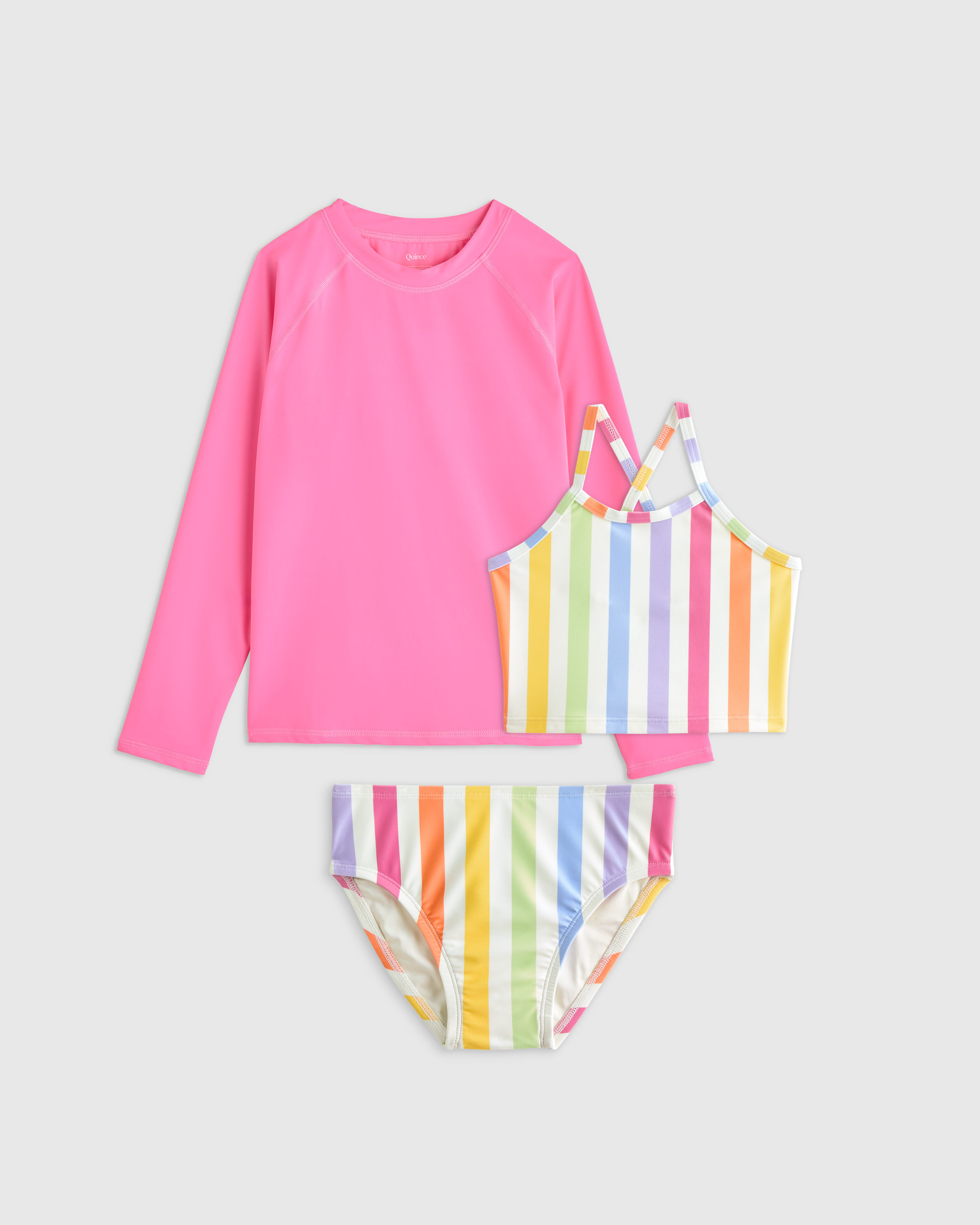 Rainbow Stripe Tankini and Long Sleeve Raglan Rash Guard Set