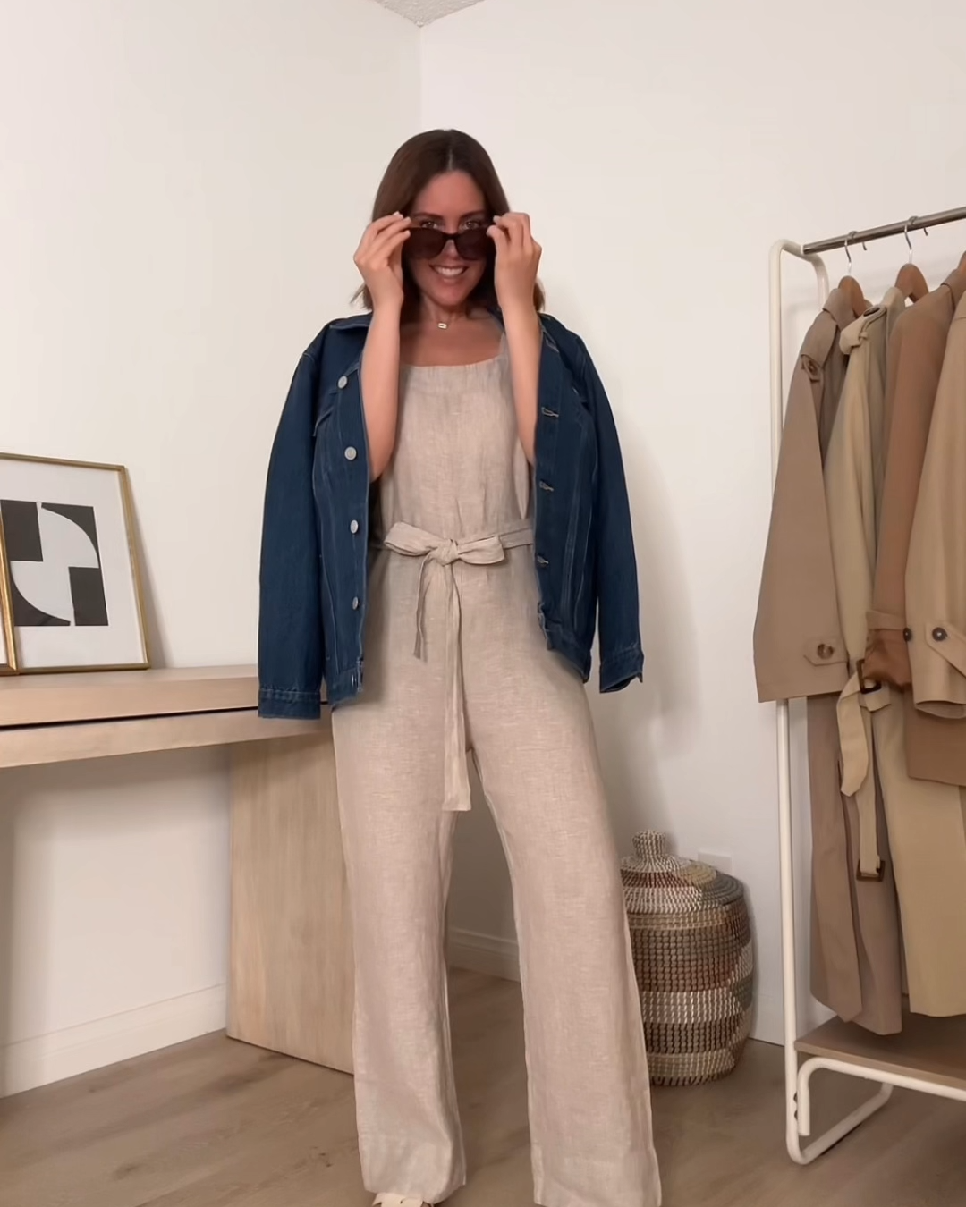 100- European Linen Square Neck Jumpsuit Flax IH 4x5