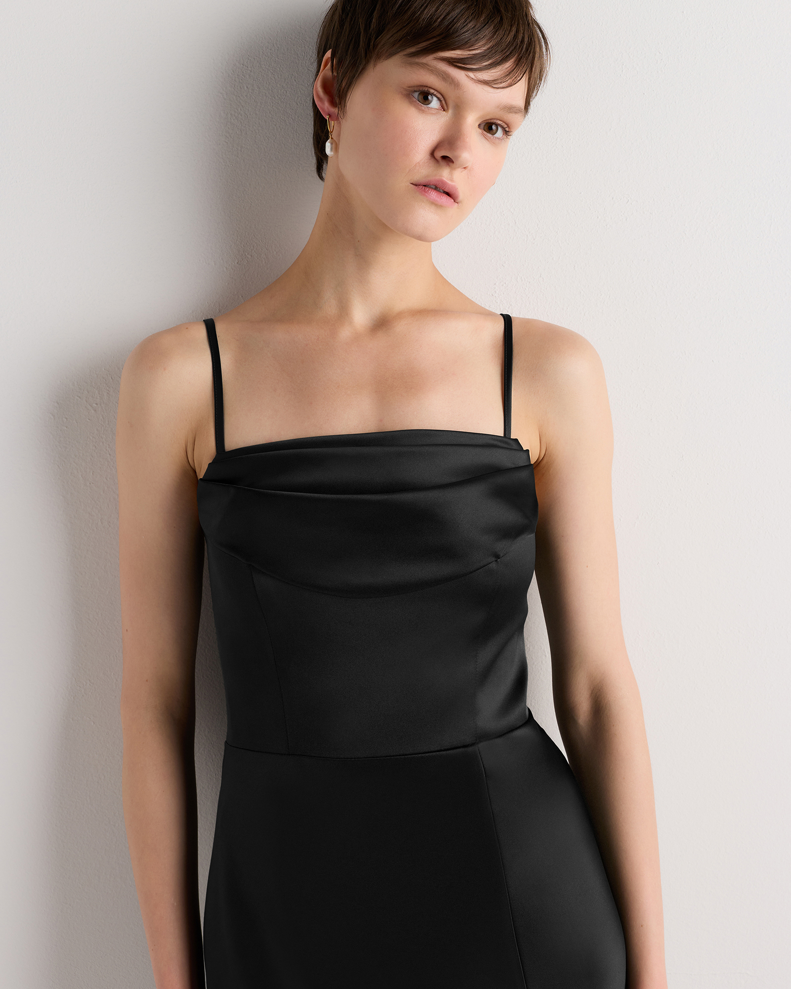 aurora satin dress Women's Aurora Stretch Satin Convertible Dress in Black, Size 8, Recycled Polyester by Quince