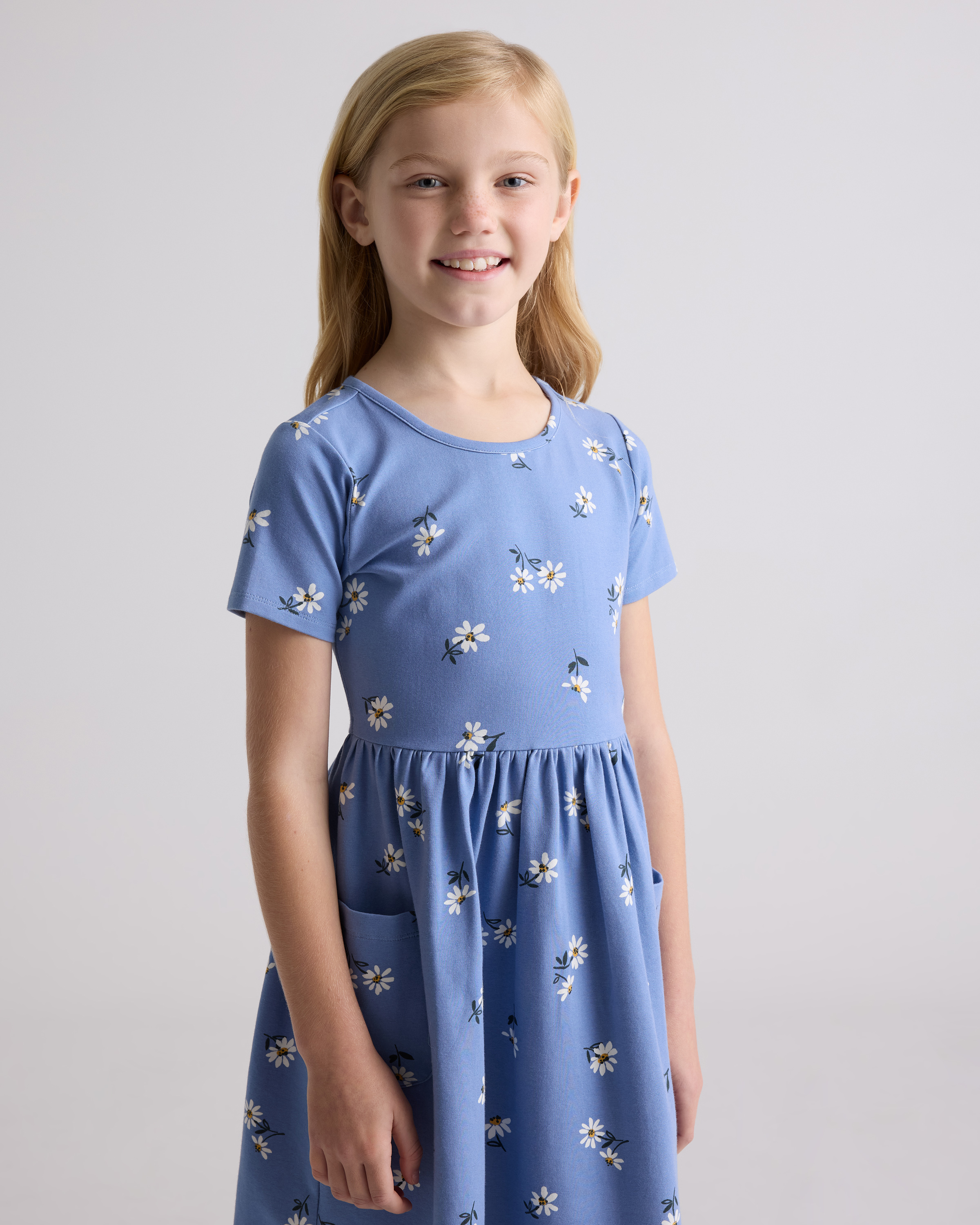 Fit and Flare Pocket Dress in Blue Daisy, Size 6, Organic Cotton by Quince - Kid's