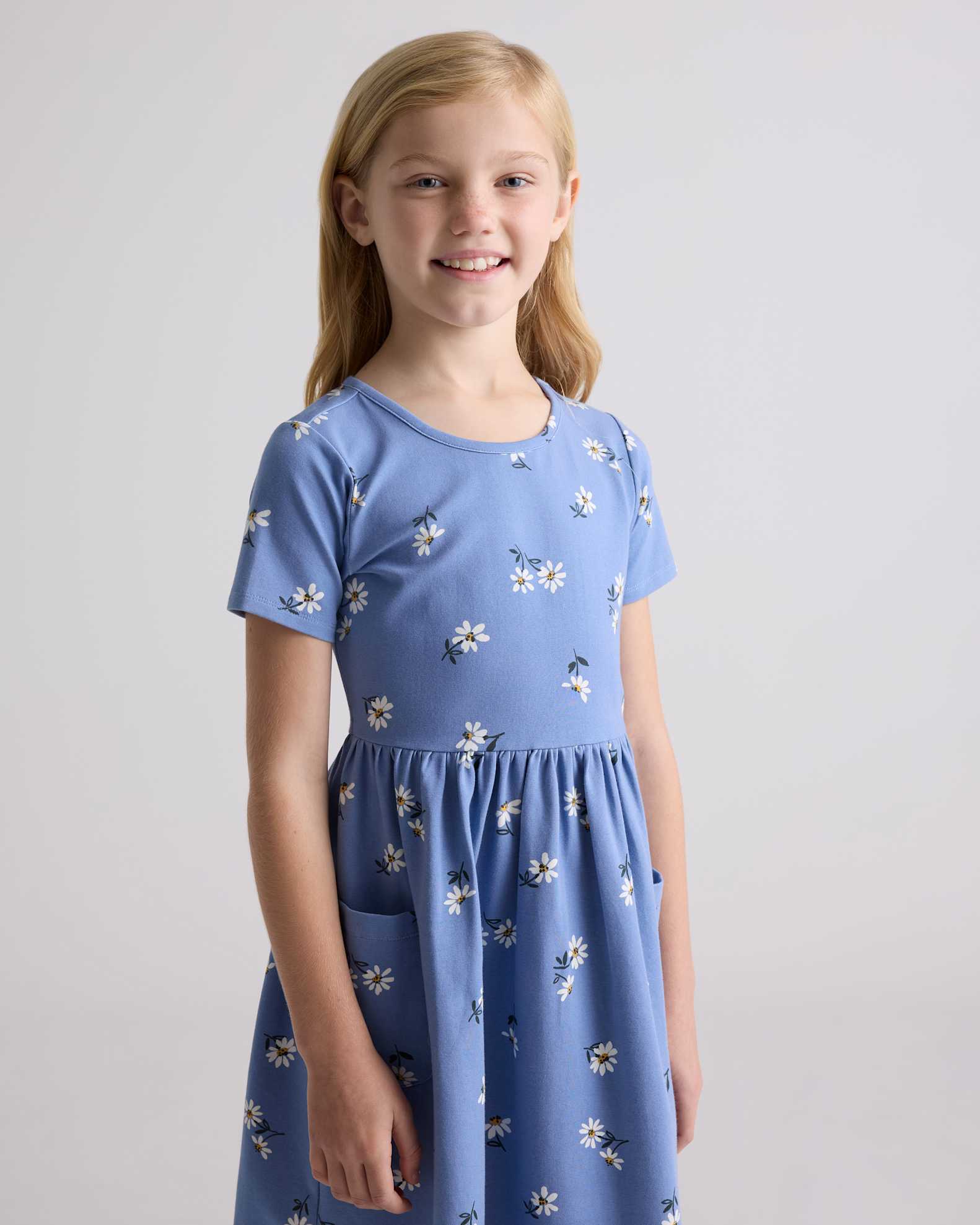Fit and Flare Pocket Dress in Blue Daisy, Size 6, Organic Cotton by Quince - Kid's Fit and Flare Pocket Dress in Blue Daisy, Size 6, Organic Cotton by Quince - Kid's