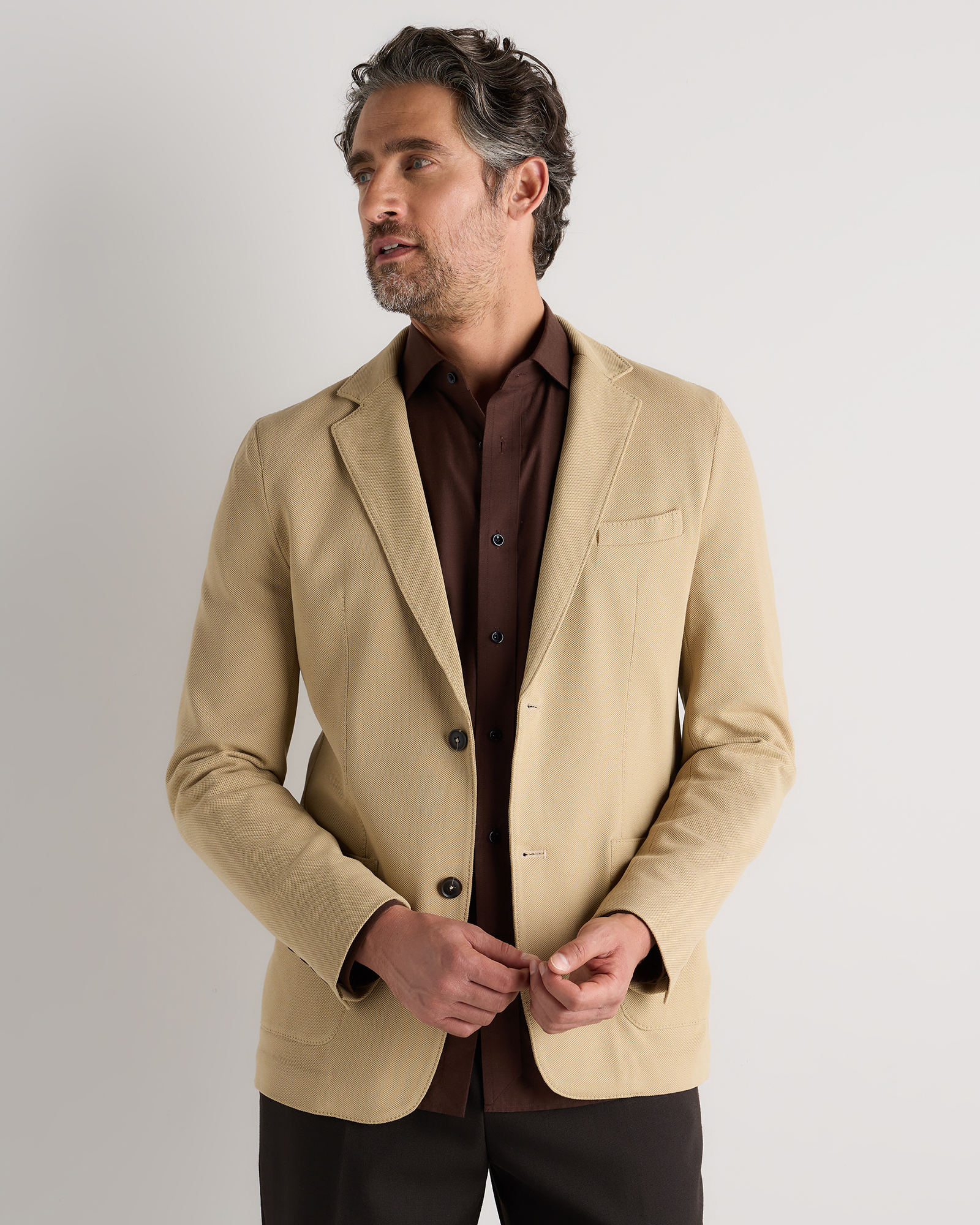 Khaki Cotton Pique Knit Blazer