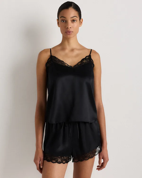 100% Washable Silk Satin Lace Cami Pajama Top