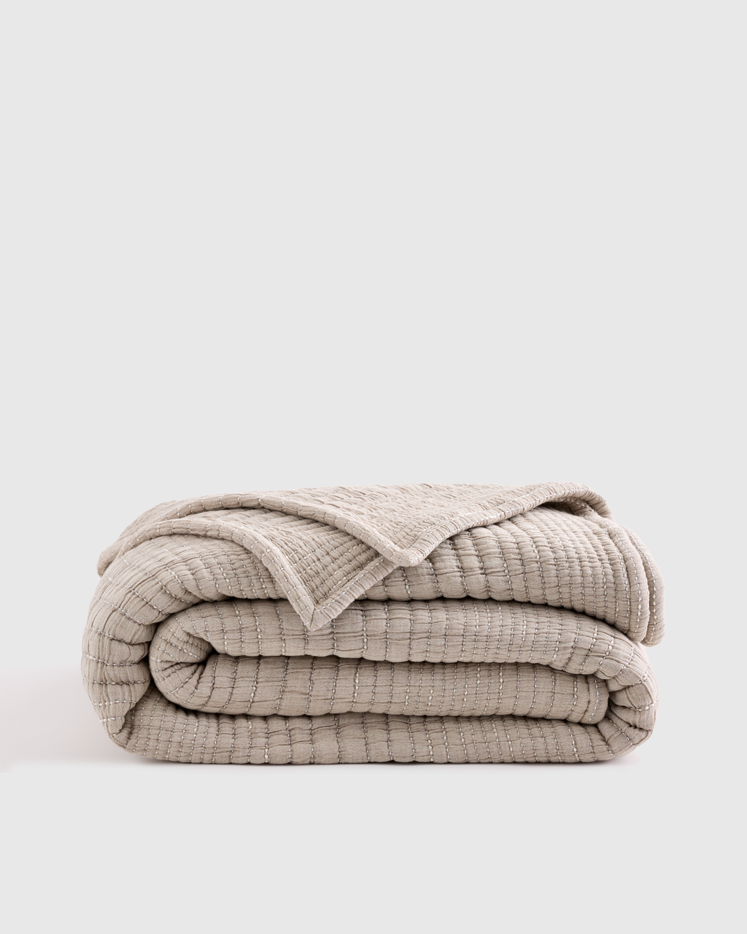 Taupe Organic Cotton Channel Stitch Coverlet